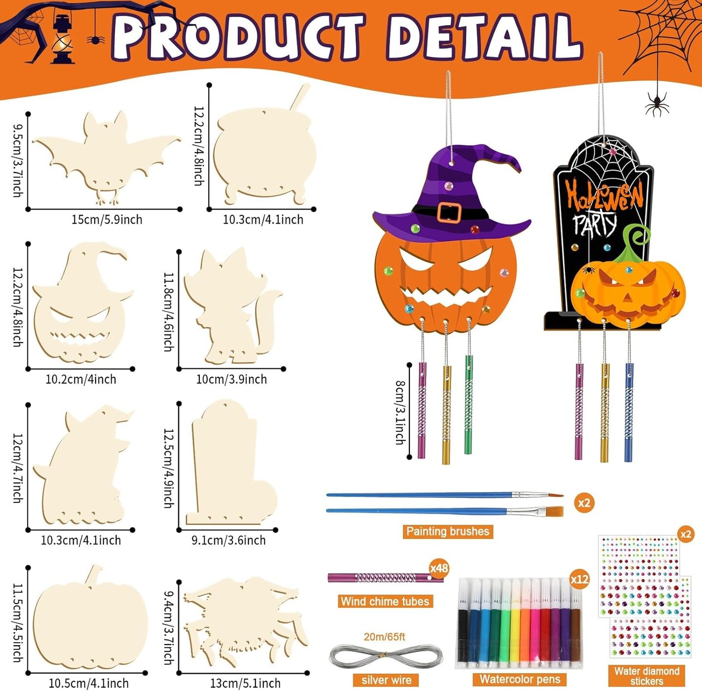 16 Pack Halloween Wind Chime Kits Crafts for Kids
