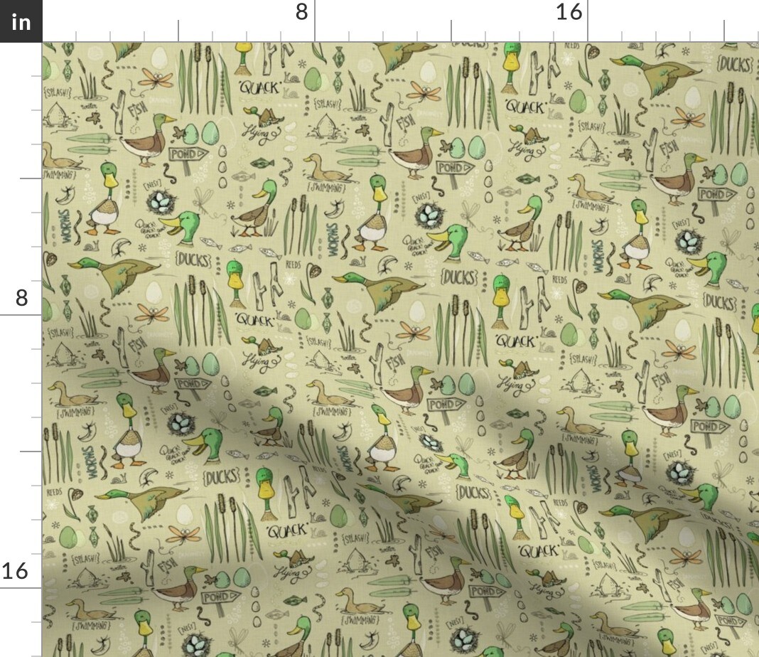 Small Scale Wild Fish Water Duck Ducks Adventure Custom Printed Fabric by Spoonflower Various Fabrics by the Yard or Fat Quarter