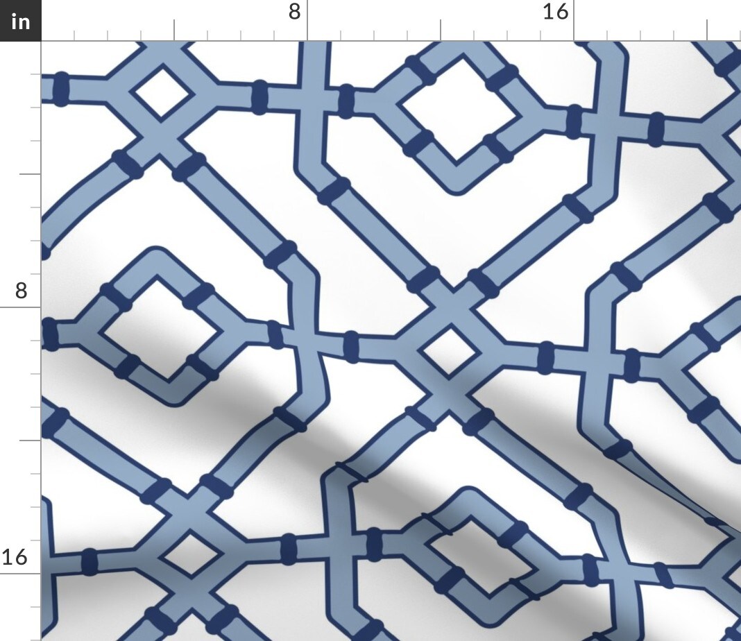 Chinoiserie Trellis Blue White Maximalist Lattice Grandmillennial Custom Printed Fabric by Spoonflower Various Fabrics by the Yard or Fat Quarter