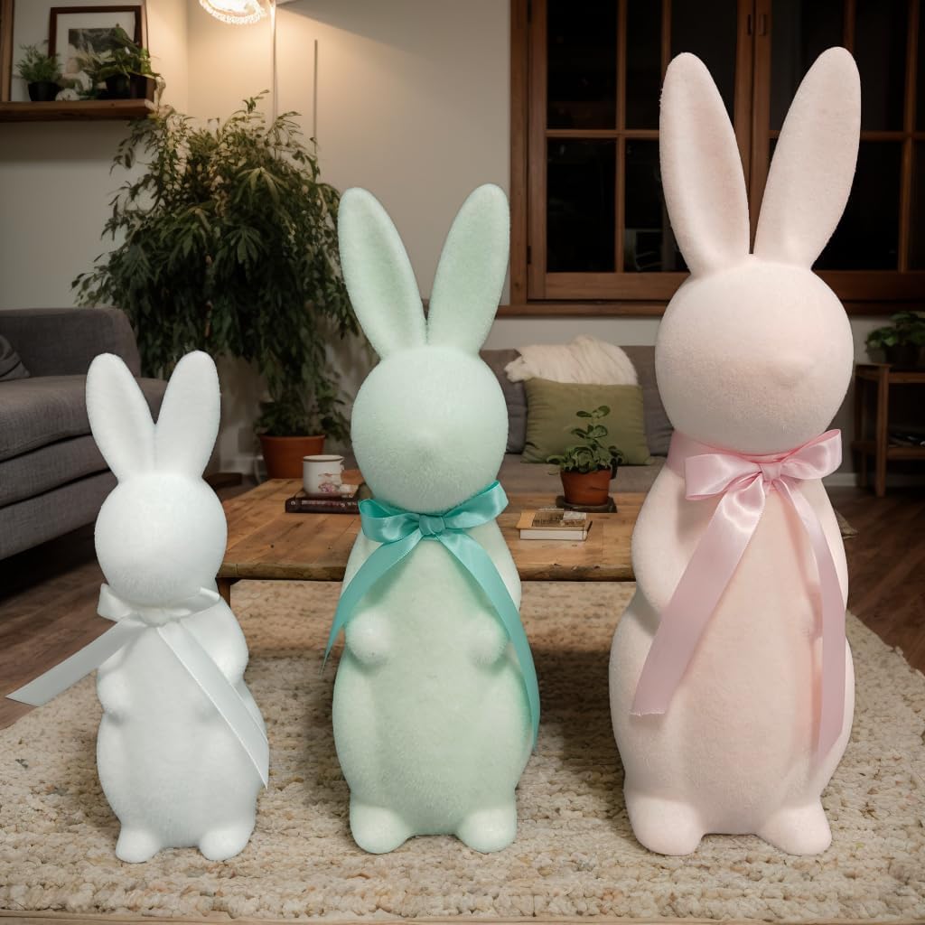 Easter Bunny Decorations - Made of Flocking Material, Suitable for Home & Party Decorations, Perfect for Easter, Spring and Family Parties, and Make a Great Gift (Green, M)