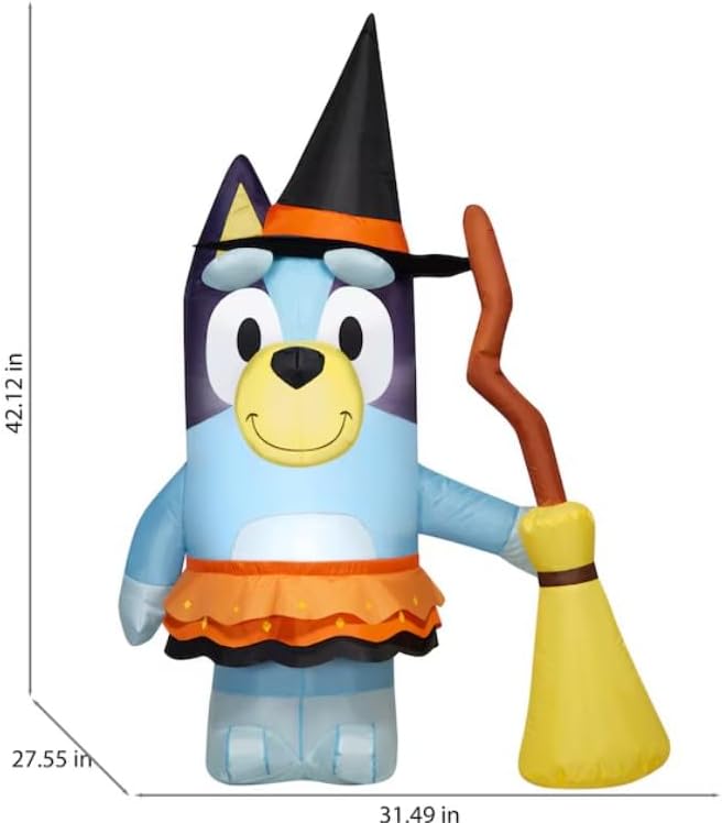 3.5&#x27; Gemmy Airblown Inflatable Halloween Bluey In Witch Costume Holding Broom Yard Decoration 553437
