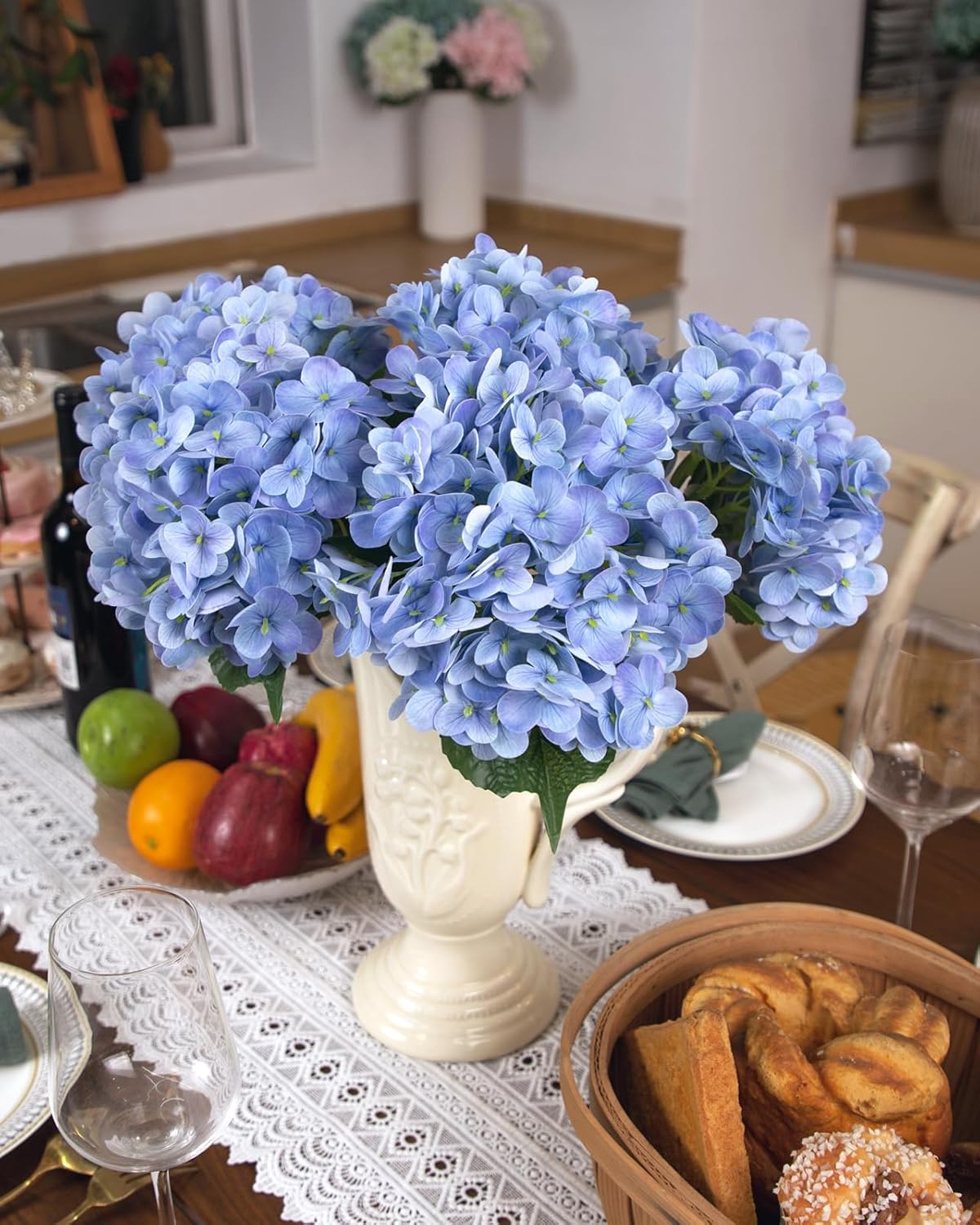 5PCS Hydrangea Artificial Flowers, Real Touch Latex Hydrangeas, Realistic Faux Floral D&#xE9;cor for Home Office Wedding Bouquets Centerpieces Party(Blue)