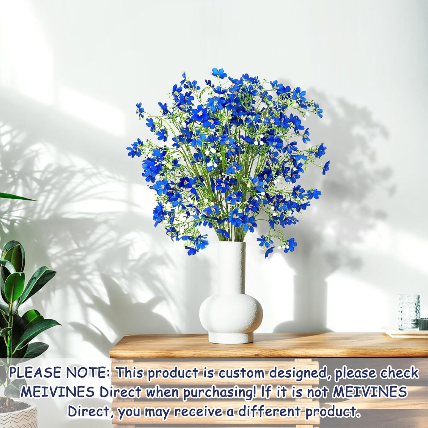 Flowers 8PCS Silk Flowers with Long Stems, Fake Flowers Bulk Fake Babys Breath, Royal Blue Flowers for Tall Vase Outdoor Garden Wedding Party Home Table Centerpiece