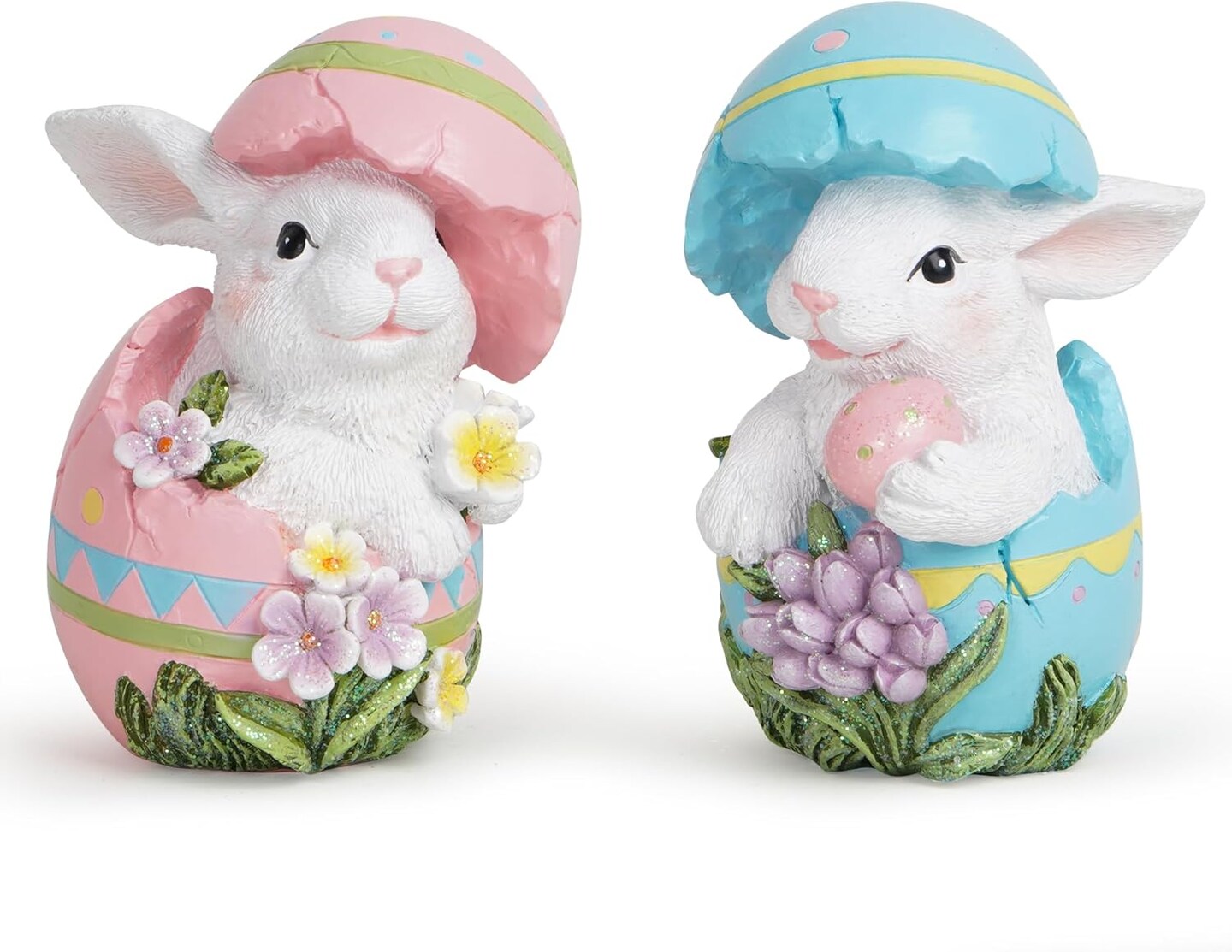 Easter Bunny Decorations Spring Easter Egg/Cup Bunny Indoor Home Decor Farmhouse Country Style Flowers Bunny Figurines (2pcs Easter Egg Rabbit Color 1)