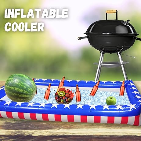 4E&#x27;s Novelty Patriotic Inflatable Serving Bar &#x2013; 4th of July Ice Tray for Food Buffet Table Cooler