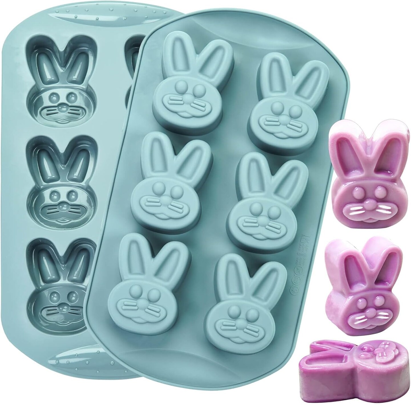 2 Pcs Easter Bunny Silicone Molds for Baking, Large Easter Rabbit Mold Silicone Chocolate Mold for Easter Party Supplies Cake Jelly Ice Cube Pudding Candy Cookie Baking Soap Candles Making (Grey)