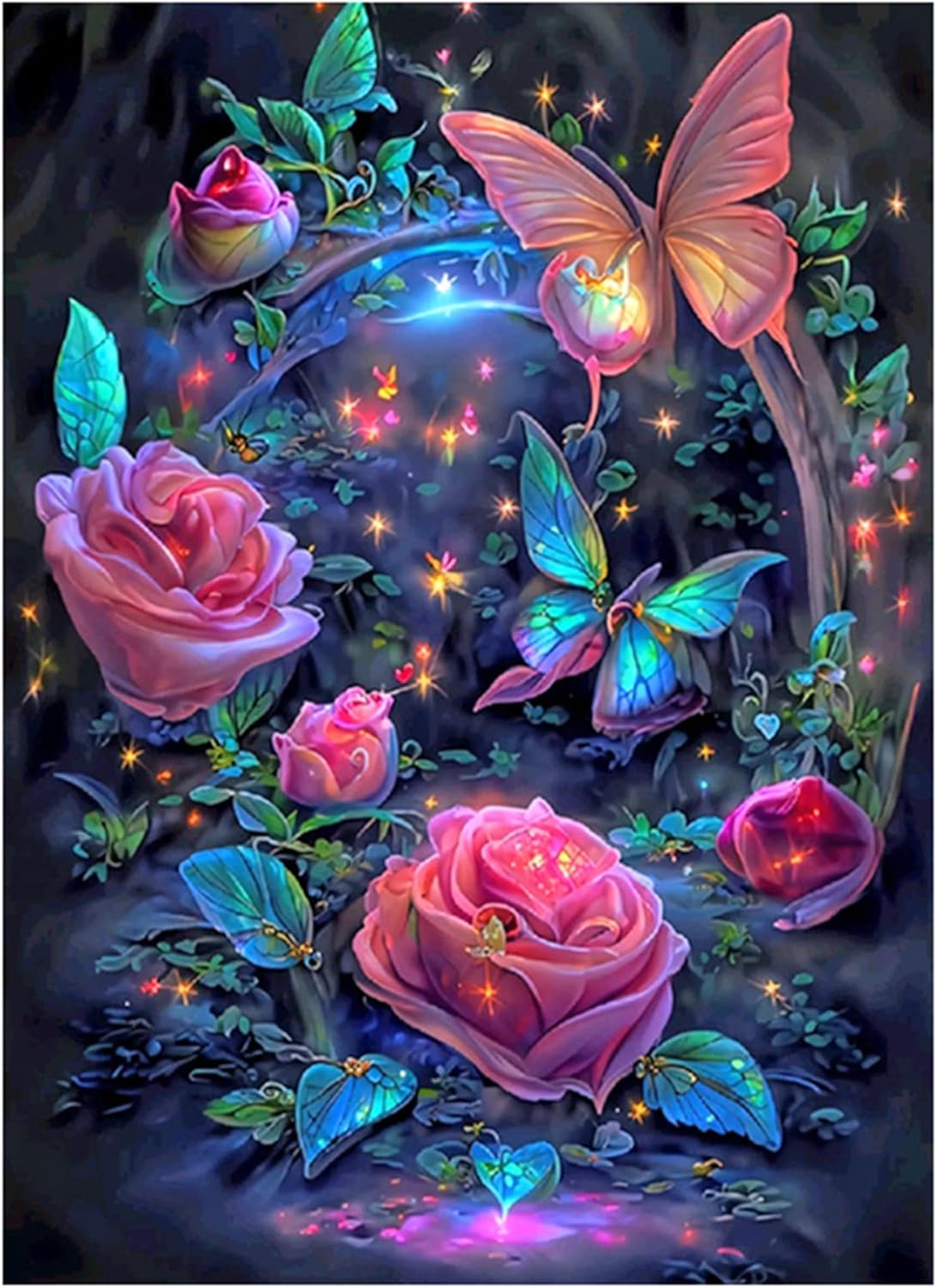 5D Diamond Painting Kit for Adults – Rose Flower & Butterfly Full Drill DIY Art Craft, Round Beads, Home Wall Decor, 12×16 Inch, Perfect Gift