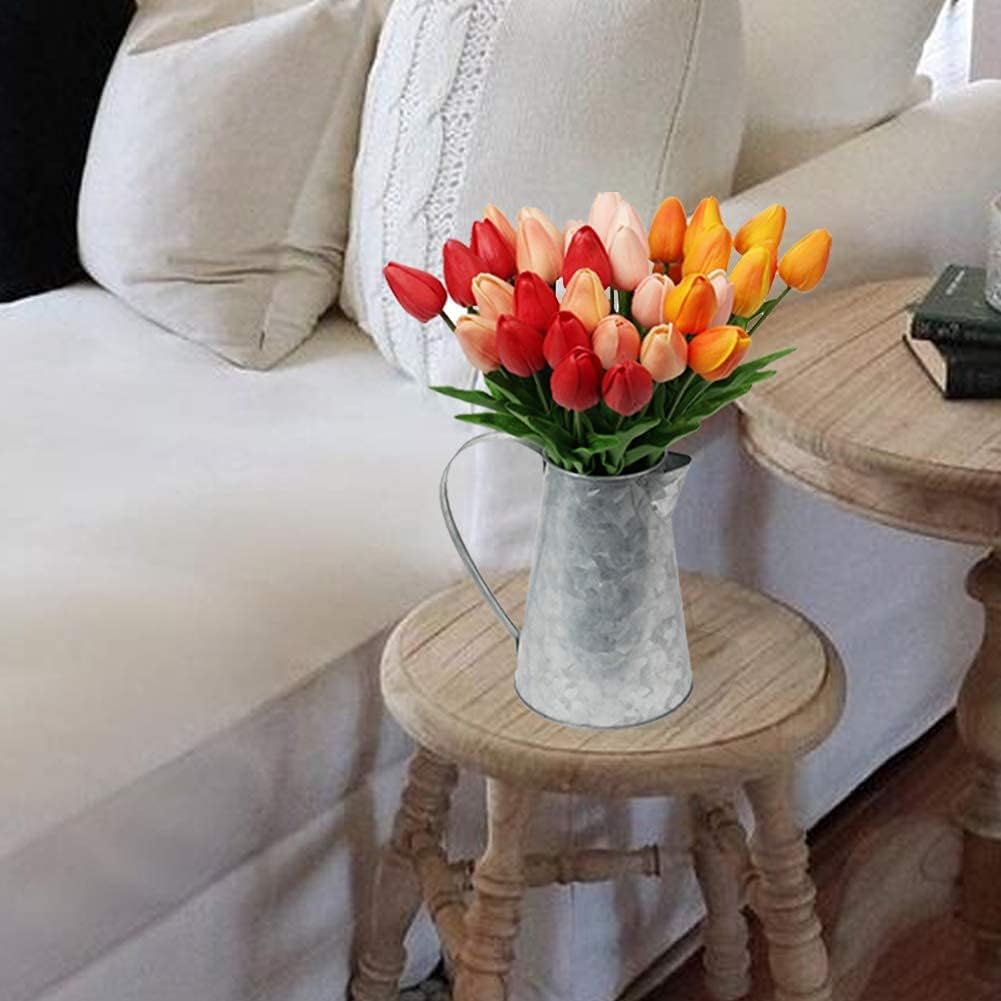 10 Pcs Pink Tulips Artificial Flowers Real Touch Fake Tulips Fake Flowers for Mother&#x27;s Day 13.5&#x22; Faux Tulips Faux Flowers Bulk Artificial Tulips Flowers for Vase Centerpieces Home Wedding Bouquet