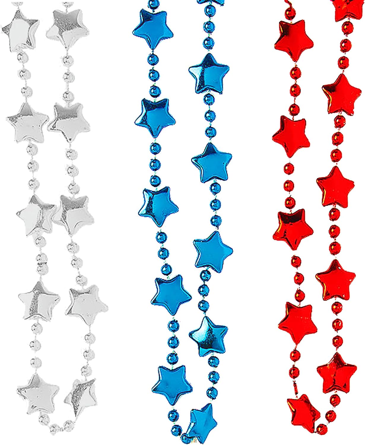 4E's Novelty 72 Pack Beaded Necklace - Red White and Blue Necklace, 4th of July Accessories