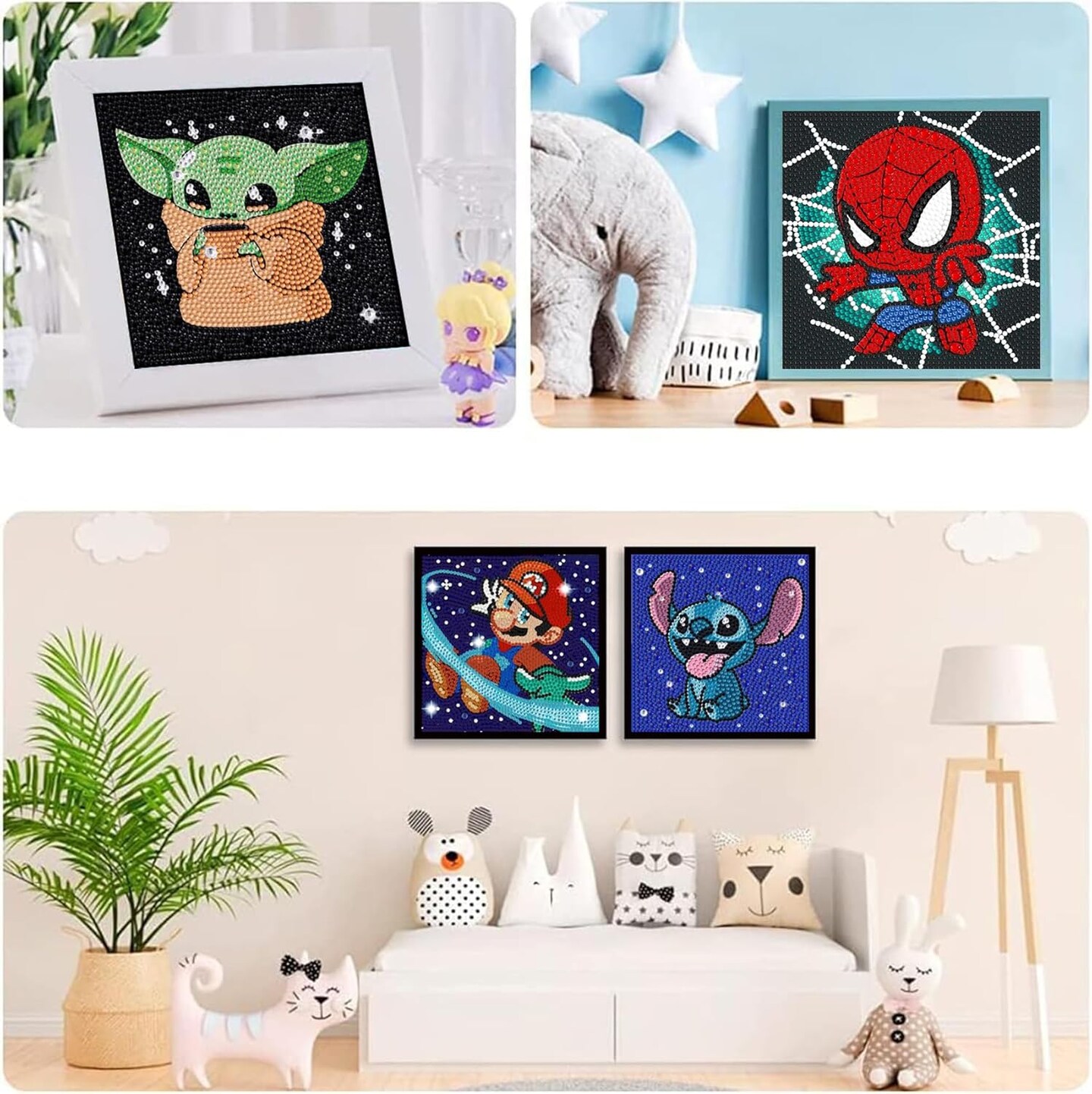 4 Pack Diamond Art Kits for Kids,Diamond Art Painting Kids Ages 4-8-12, Gem Art Kits for Boys and Girls (Without Frame,6x6 inch)