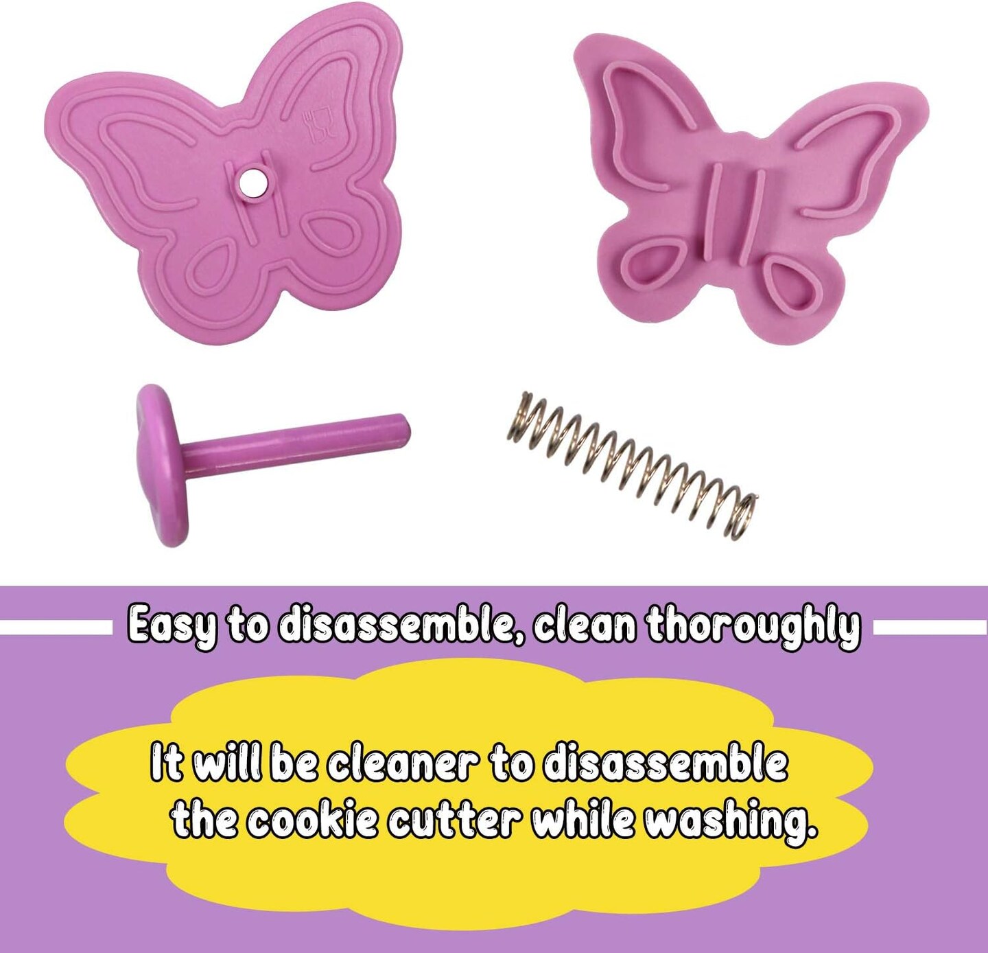 Mini 3D Easter Cookie Cutters Set, Easter Fondant Biscuit Pastry Cookie Cutter Stamp, Spring Spring-Loaded Handle Cutter Shape with Eggs, Chick, Butterfly (4 PCS)