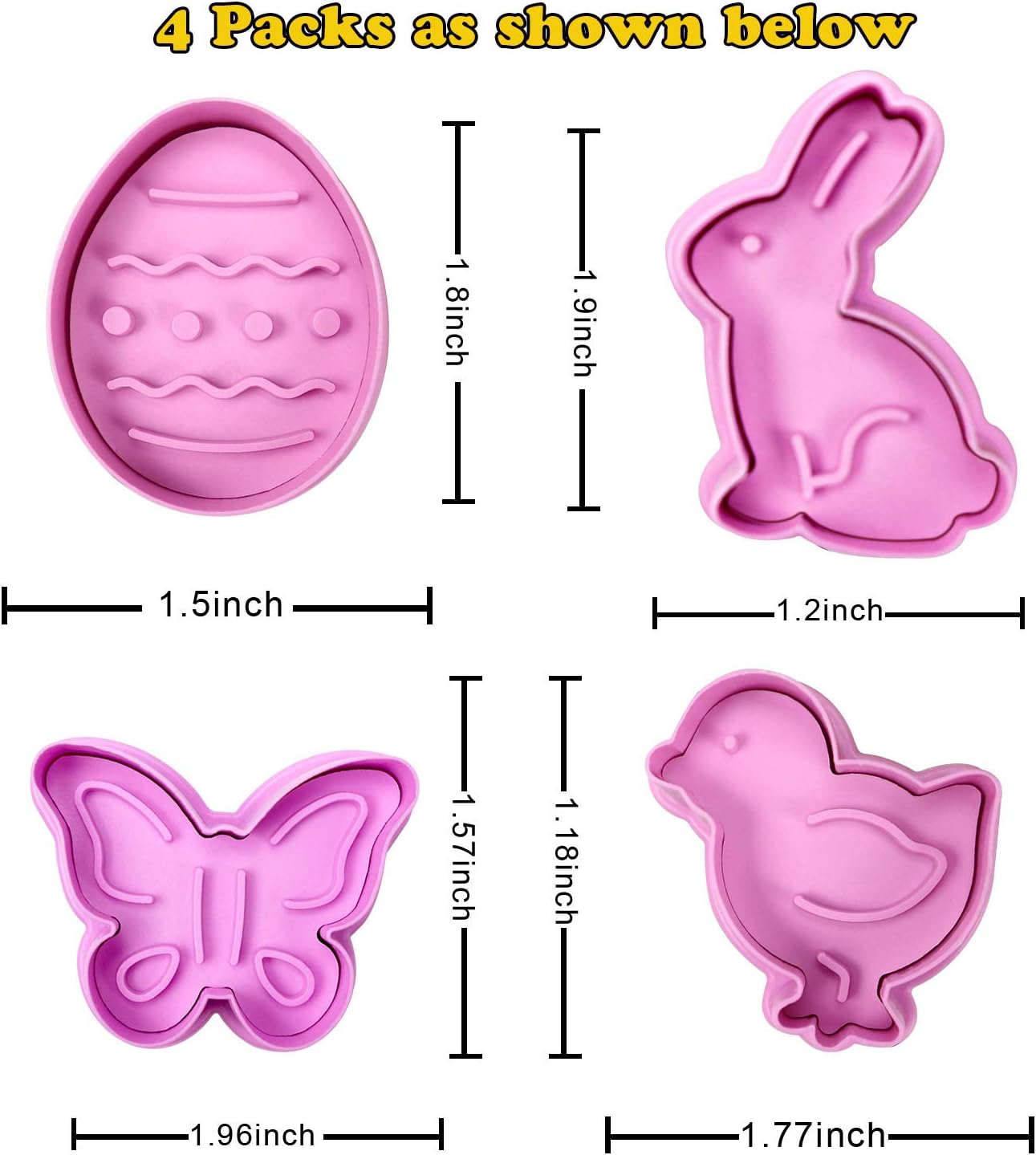 Mini 3D Easter Cookie Cutters Set, Easter Fondant Biscuit Pastry Cookie Cutter Stamp, Spring Spring-Loaded Handle Cutter Shape with Eggs, Chick, Butterfly (4 PCS)
