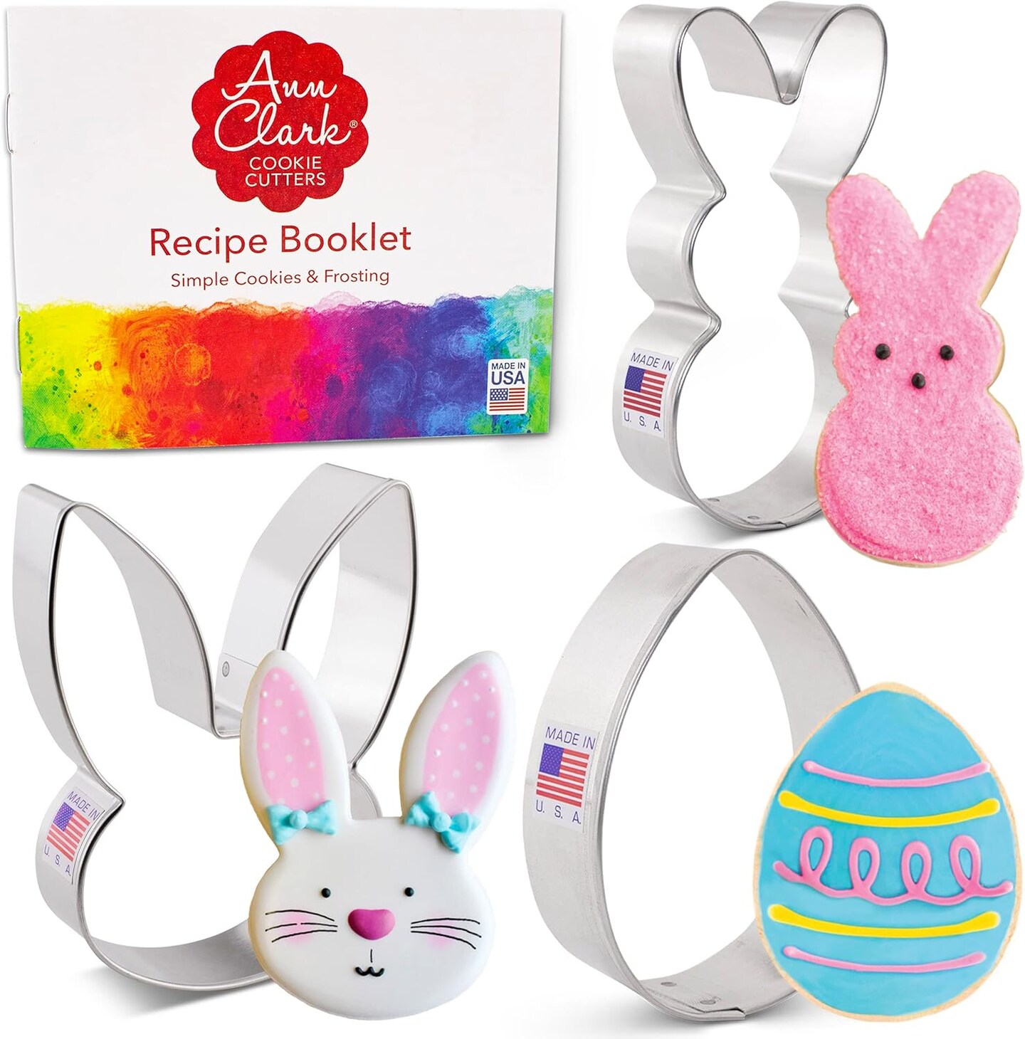 Easter Cookie Cutters 3-Pc. Set Made in USA, Easter Bunny, Egg, Rabbit Head