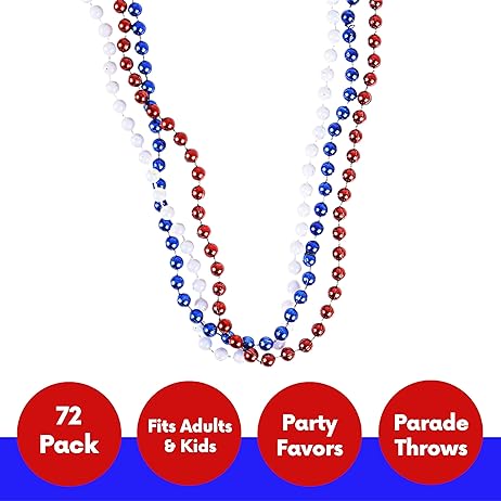 4E&#x27;s Novelty 72 PackNecklace Necklace&#x2013; Red White and Blue Necklace for 4th of July Accessories