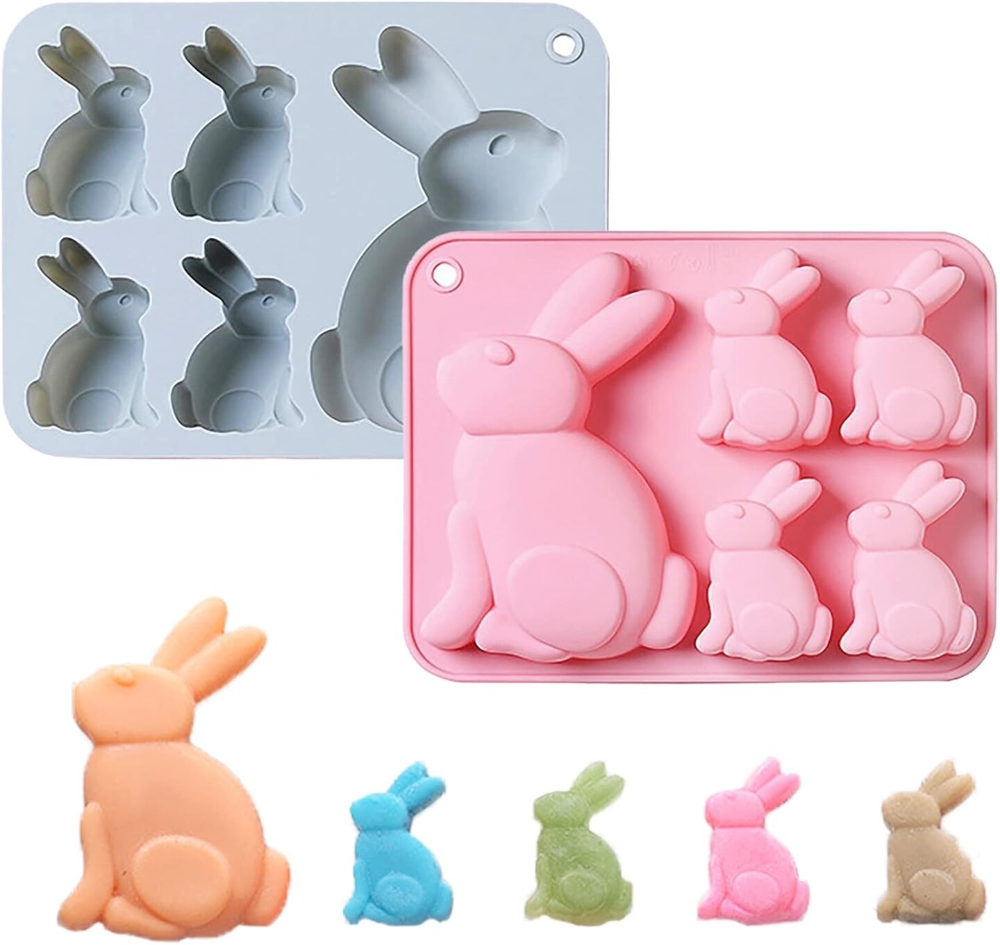 2-Pack Easter Bunny Chocolate Molds Set, 3D Cute Easter Bunny Silicone Mold for Baking Easter Treats Chocolate, Cake, Jelly, Fudge, Pudding