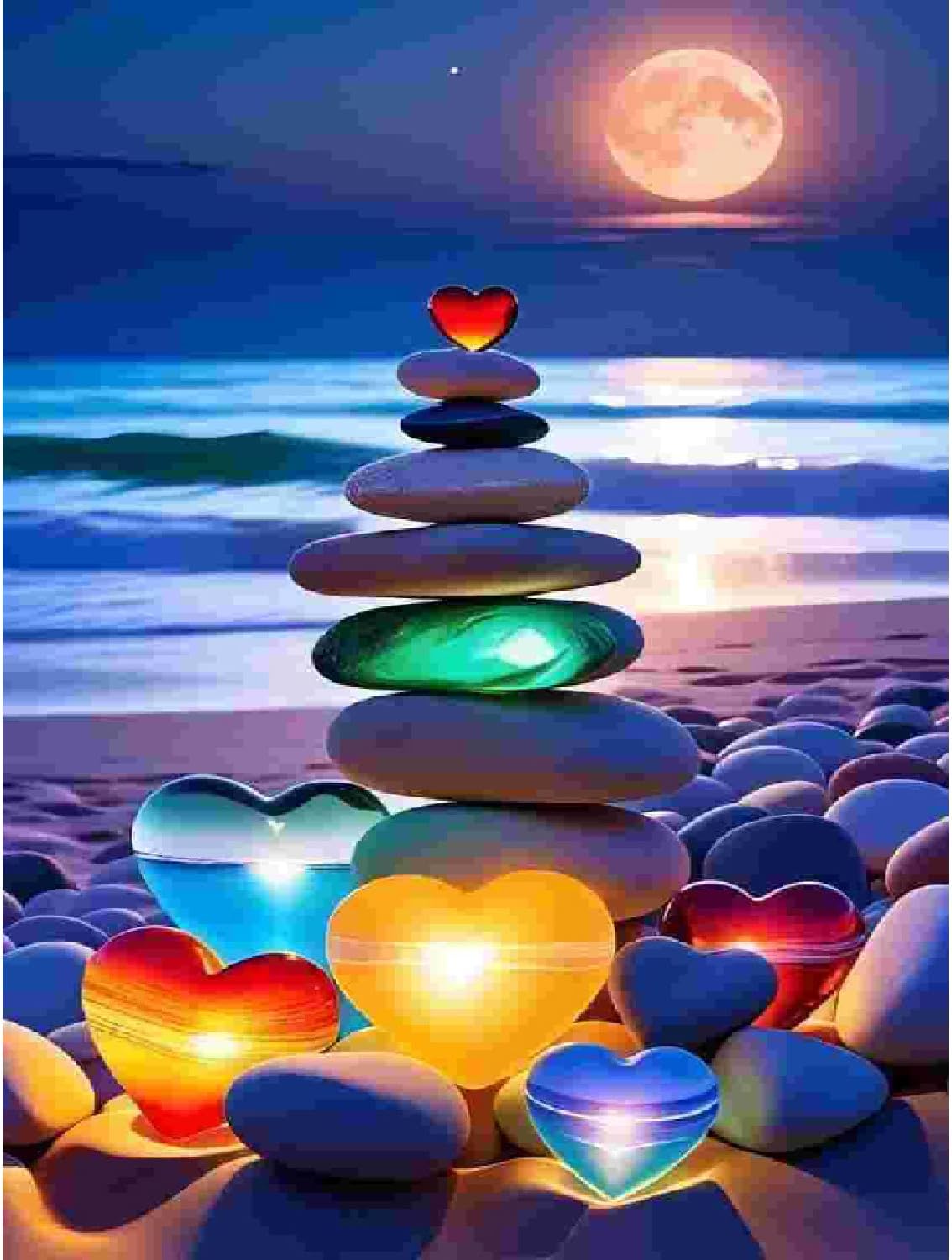 Beach Love Diamond Painting Kits for Adults, 5D Sea Stone Diamond Art Kits for Beginners