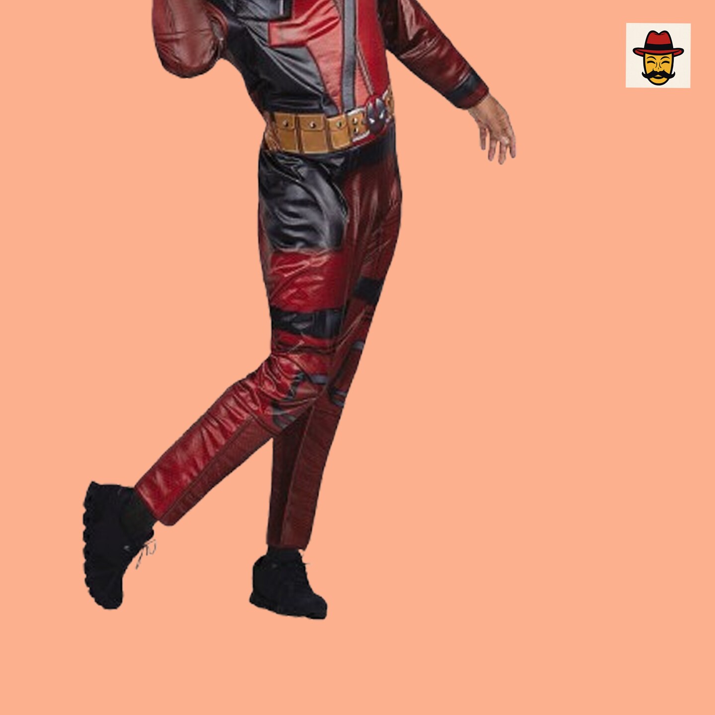 Marvel Deadpool Red Costume Padded Polyester Jumpsuit with Full Face Mask for Cosplay or Halloween