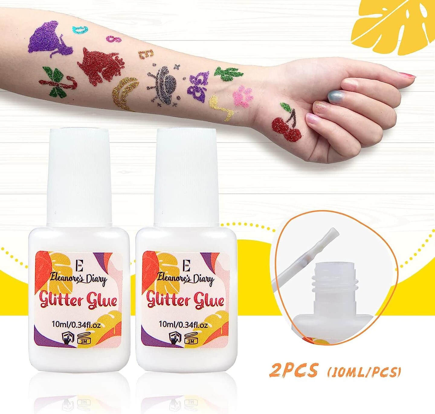 Body Glue for Glitter Tattoos, 10ml*2 Art Glitter Glue