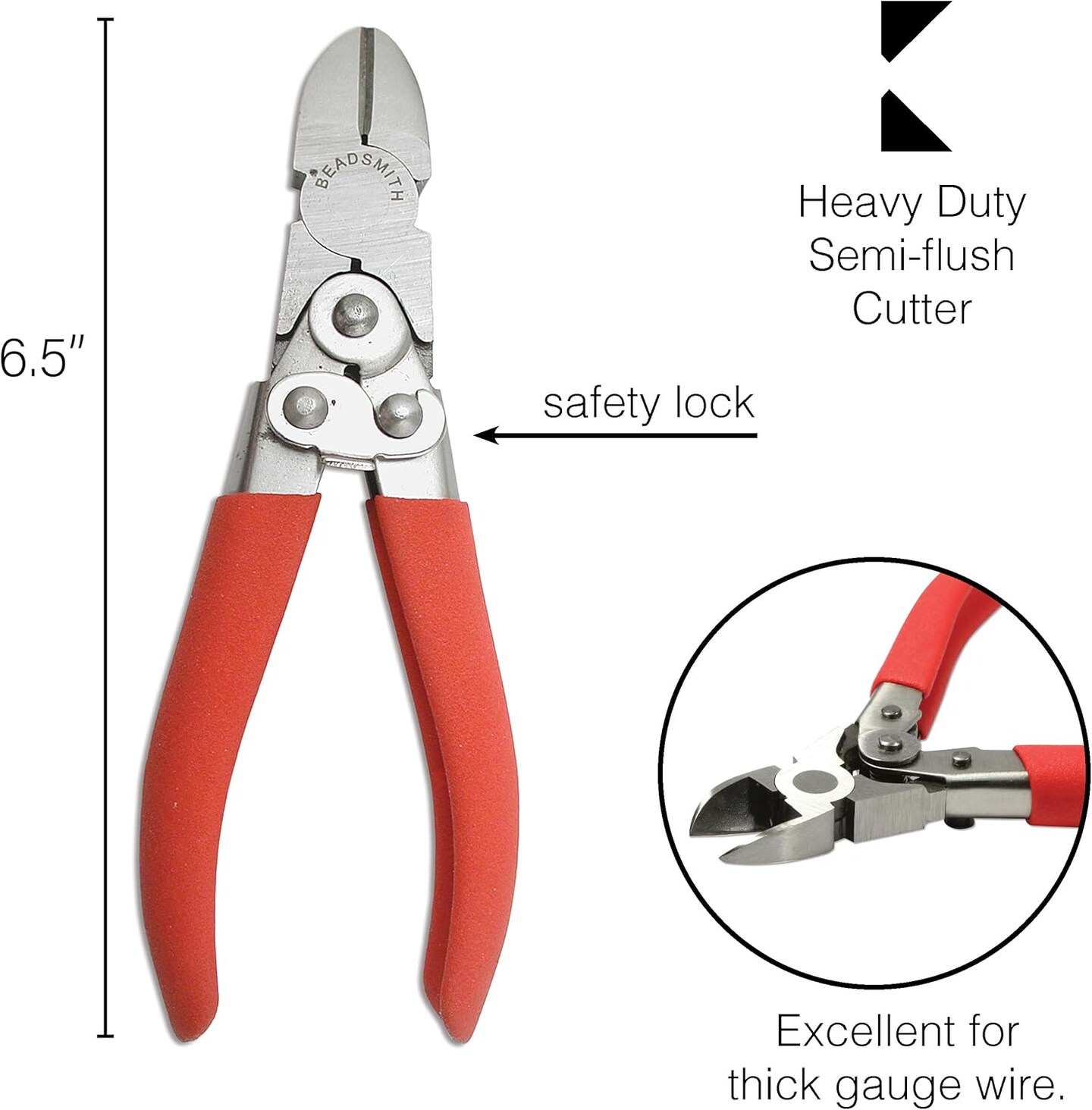 The Beadsmith Heavy Duty Cutter &#x2013; 6.5 inches (165mm) &#x2013; Hardened Steel Blades &#x2013; Red Comfort Grip Handle with Safety Lock &#x2013; Tool for Jewelry Making, Electronics and Micro Mechanics