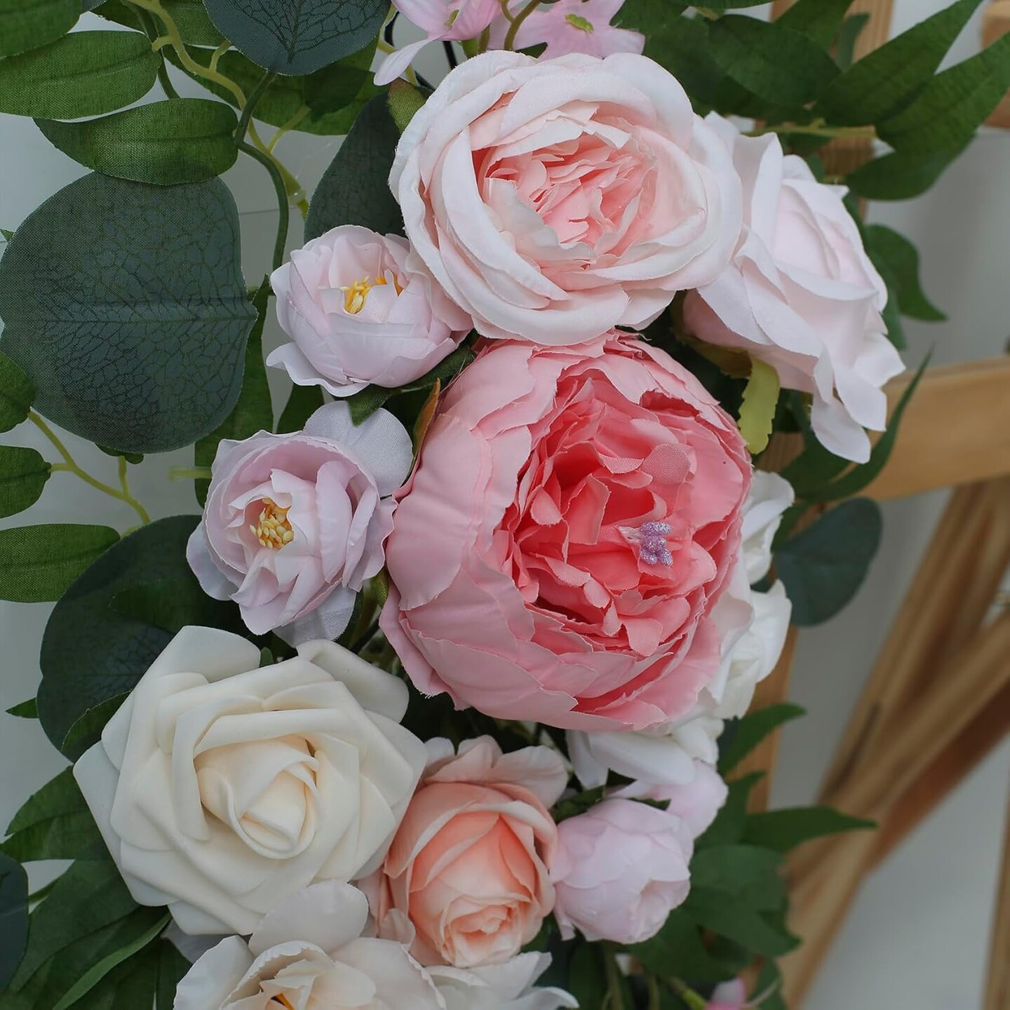 2 PCS - Dust Rose Flowers Silk Peony Floral Swag Welcome Sign(Pink)