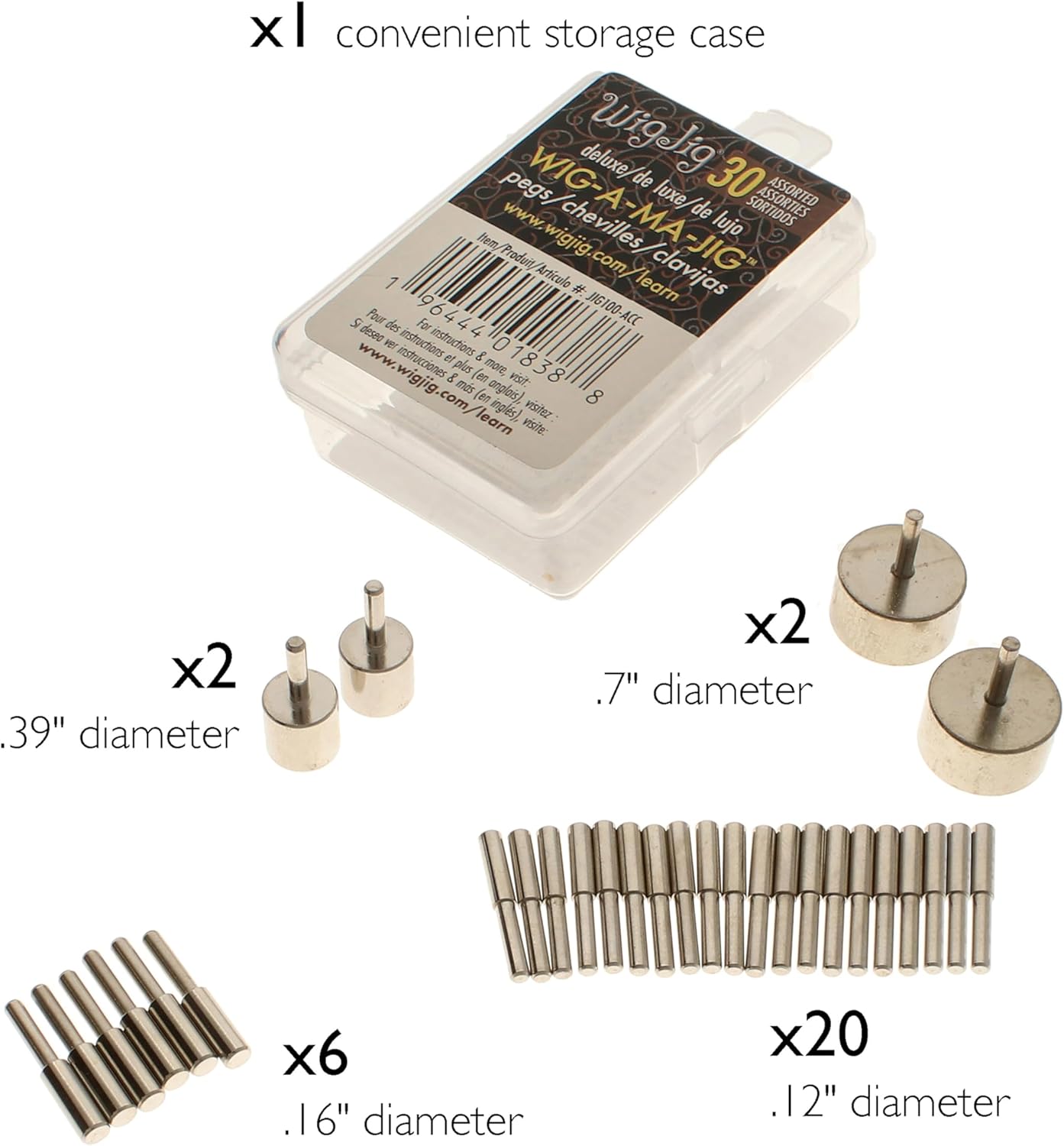 The Beadsmith Wig-Jig Peg Kit – 30pc Metal Pegs and Rounds in 2 Sizes Each w/Storage Case, Use w/Wig-A-Ma-Jig Deluxe