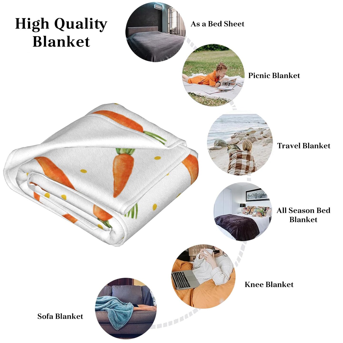 Easter Cartoon Carrots Throw Blanket, Polka Dots Super Soft Cozy Blanket, Warm Lightweight Anti Pilling Flannel Blanket for Sofa Couch Chair Bed 30" x 40"