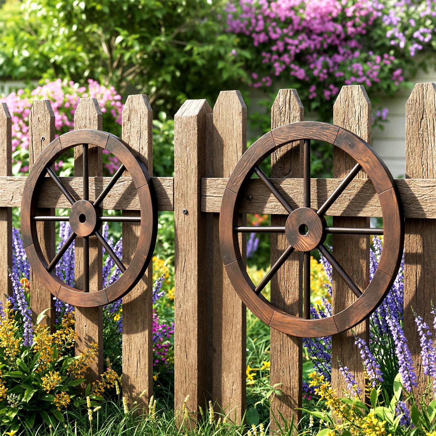 Set of 4 Rustic Brown Fir Wood Metal 24 inch Wagon Wheel Wall Decor Vintage Accent