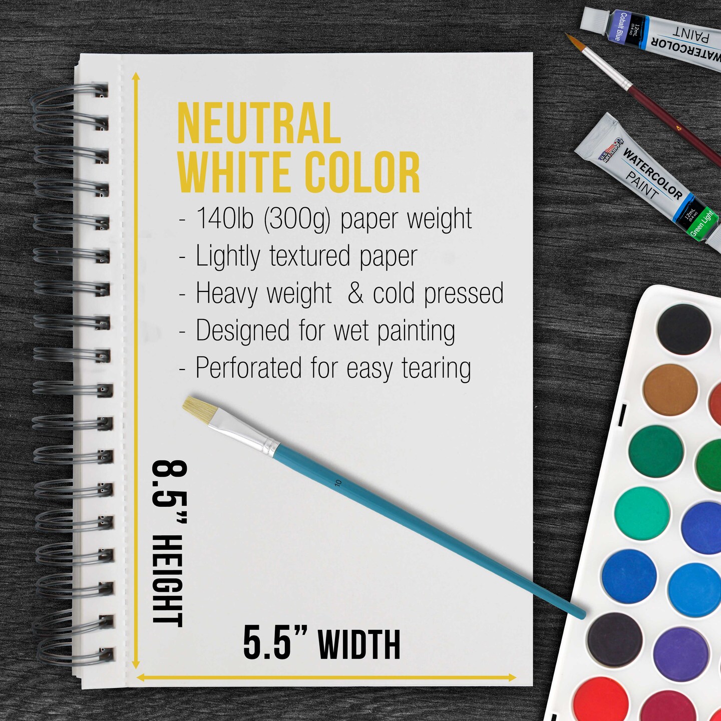 5.5&#x22; x 8.5&#x22; Premium Heavyweight Watercolor Paper Pad, Pack of 3 (30 Sheets Each), 140lb (300gsm) - Spiral Bound, Cold Pressed, Acid-Free, Wet, Water Color Paper - For Artists, Students
