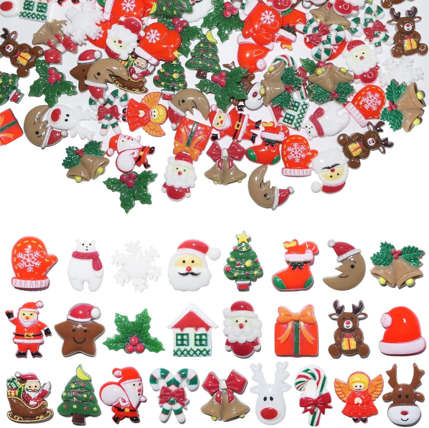 Christmas Resin Charms for Crafts,100 Pcs Flatback Slime Charm Beads Miniature Ornaments for Christmas Embellishments