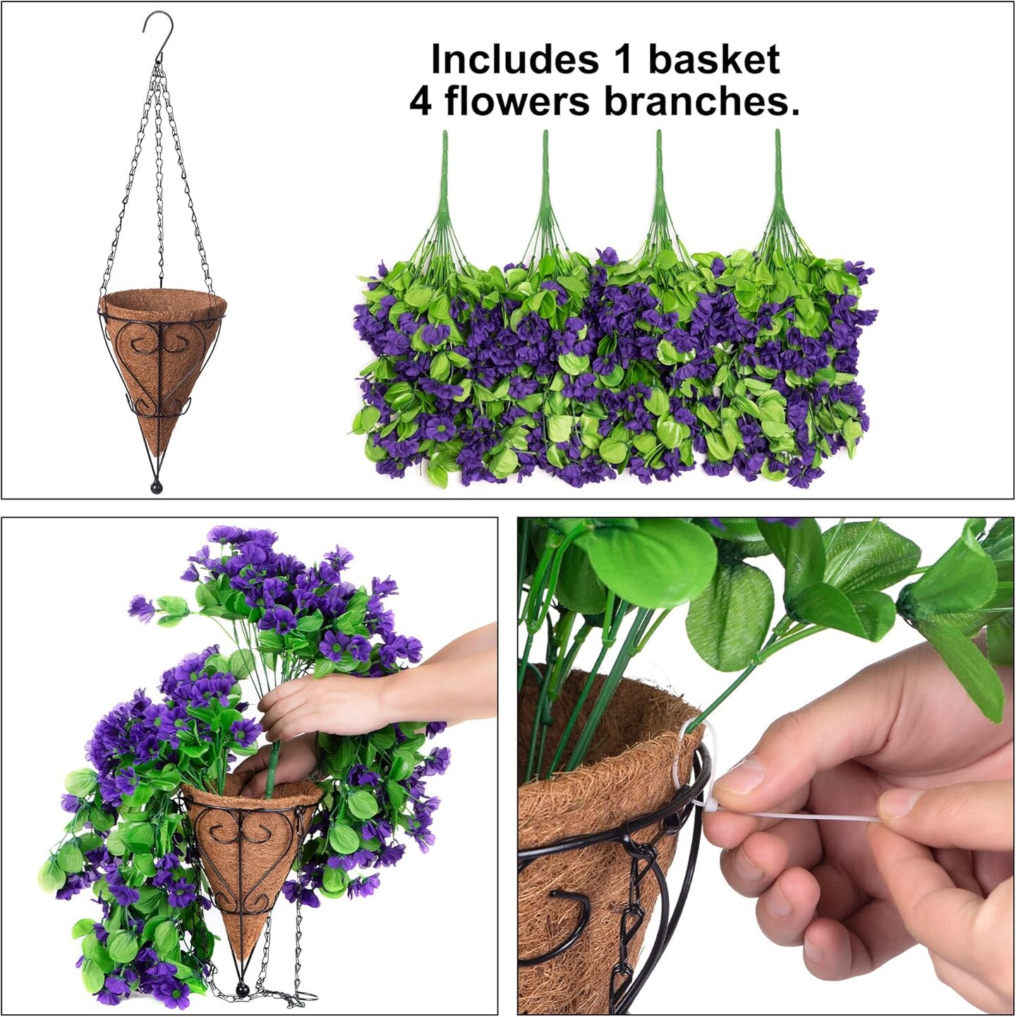 Artificial Hanging Flowers in 12 inch Basket