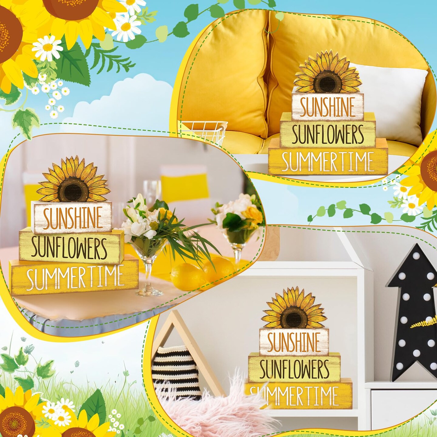 4 Pcs Summer Wooden Tiered Tray Decor Farmhouse Rustic Table Decor Books Stack Block Signs For Table Home Office Decorationsrustic Lemon W113828603