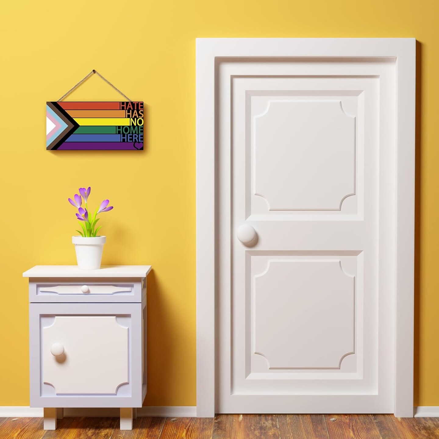 LGBT Rainbow Sign Front Door Decor, Hate Has No Home Here Pride Flag Wooden Wall Decor,Gay Pride Rainbow Decorations for Home Wall Porch Front Door Classroom
