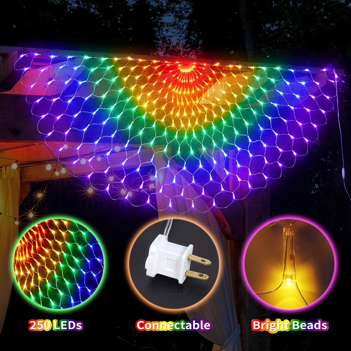 Pride Flag Lights Pride Decorations Lights Outdoor Pride Bunting for Pride Month Connectable, 250LEDs Waterproof Rainbow Flag LED Net Lights, Pride Month Decorations for Room, Yard, Party, Office