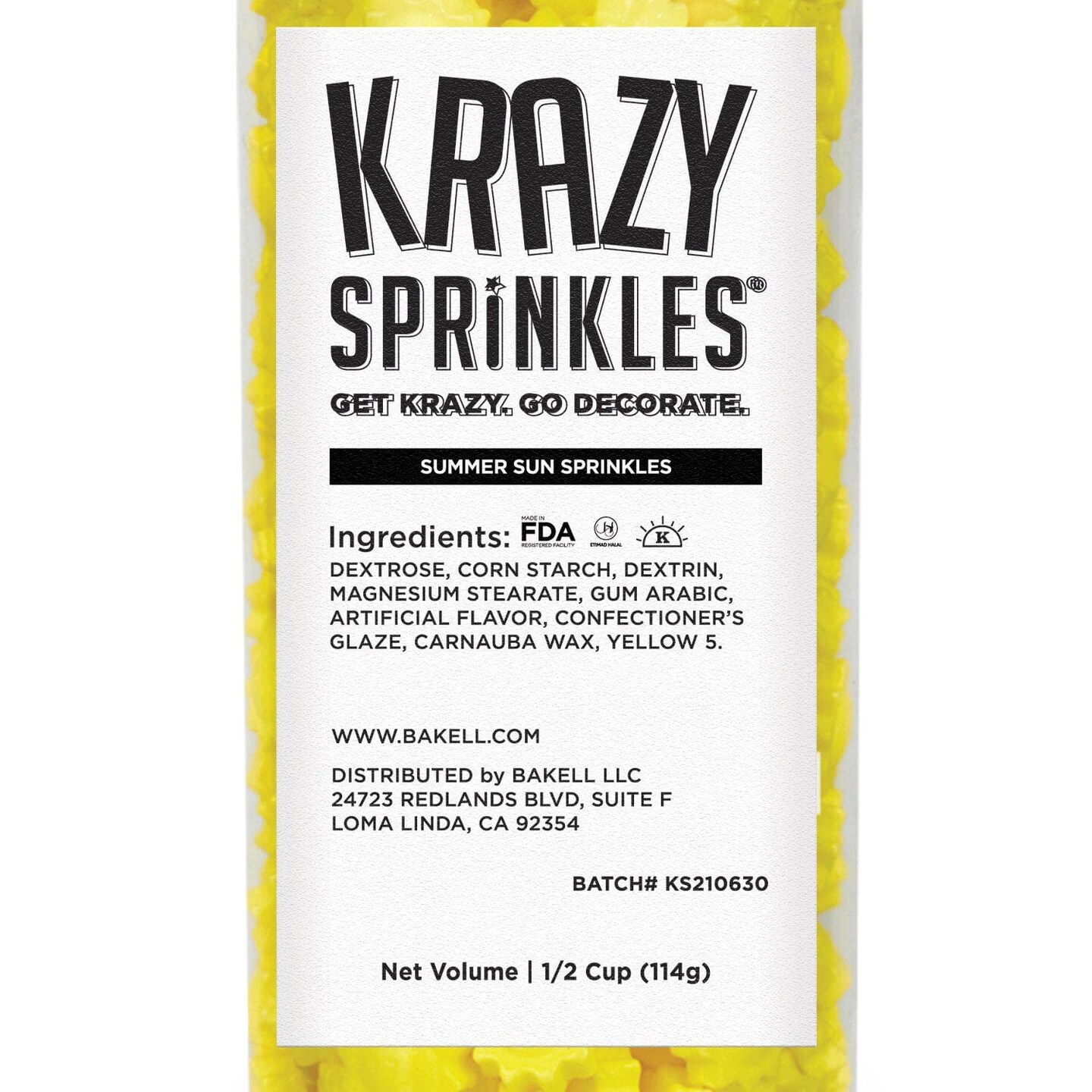 Krazy Sprinkles - Summer Suns (1/2 Cup, 1x Jar) for Cakes, Ice Cream &#x26; Cookies