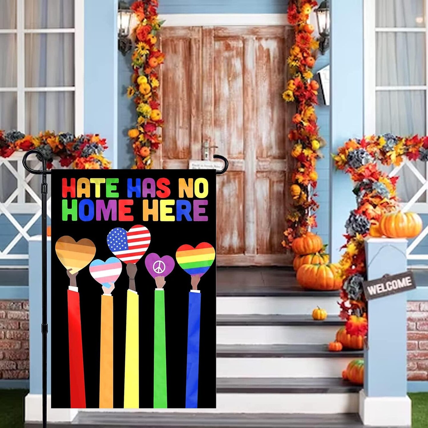 Pride Garden Flag, Rainbow Progress Pride Flags, Double Sided LGBTQ Progress Yard Flag 12x18 Inch for Lesbian Gay Bisexual Pride Month Yard Outdoor Decorations (Love2)