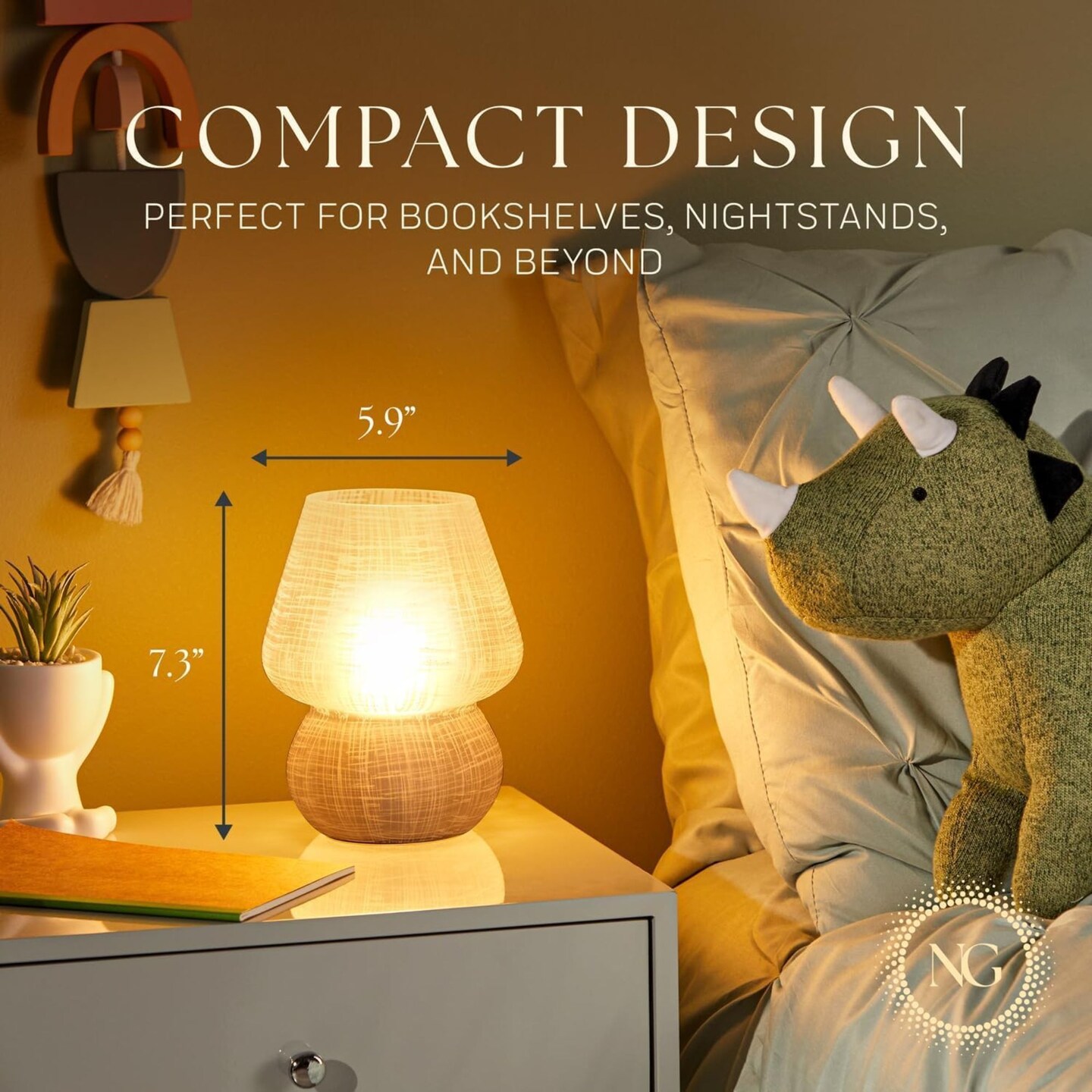 Next Glow Mushroom Lamp - Retro Funky Aesthetic LED White Table Lamp, Dimmable E26 Socket Bulb