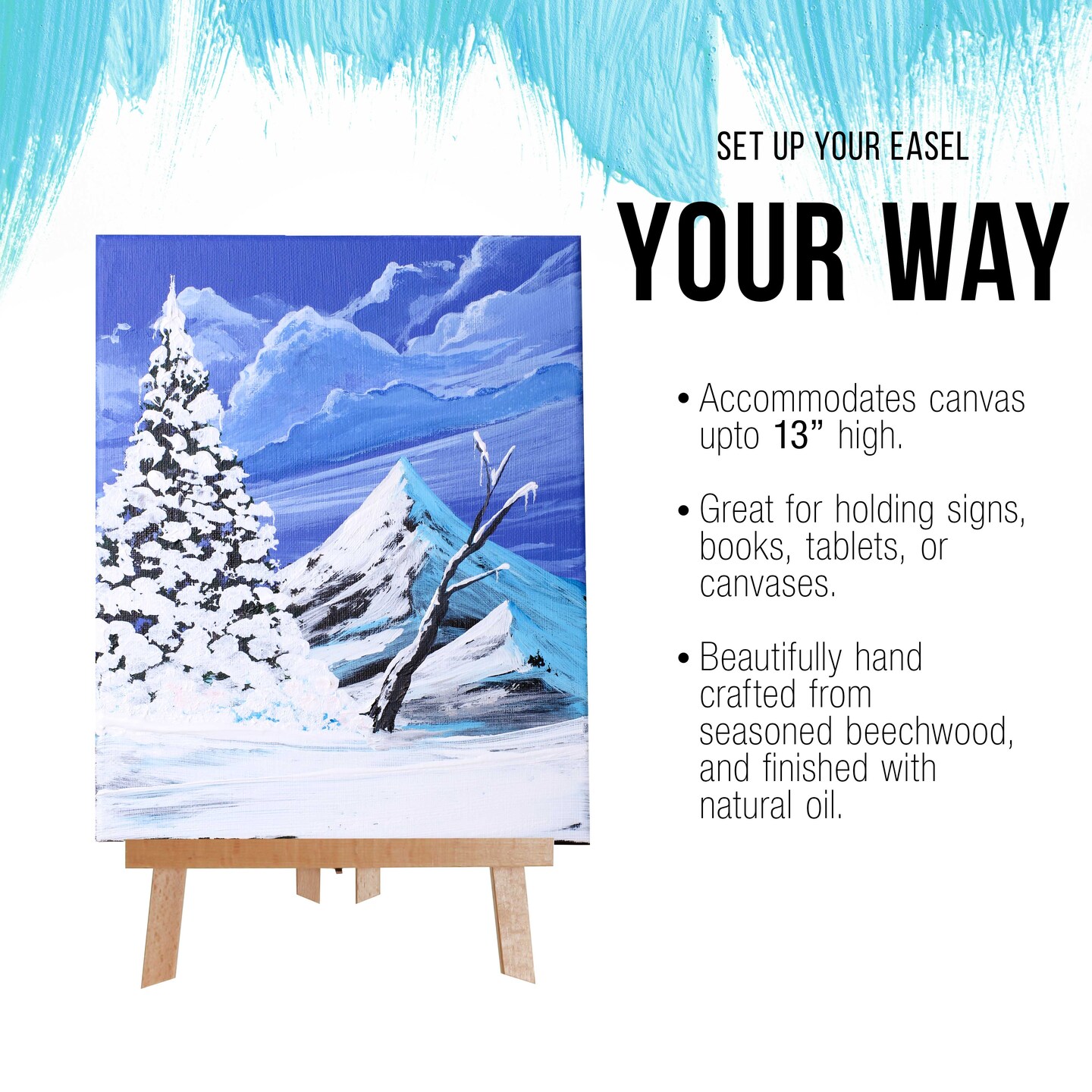 14&#x22; Medium Tabletop Display Stand A-Frame Artist Easel - Beechwood Tripod, Painting Party Easel, Portable Kids Students Classroom Table School Desktop