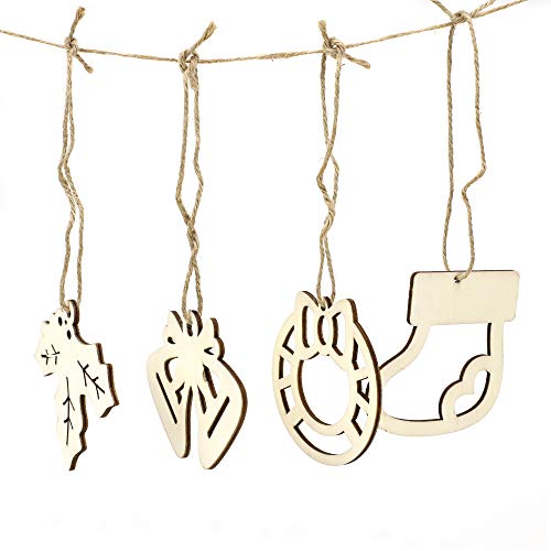 30PCS Christmas Wooden Ornaments, 3 Inch Unfinished Wooden Cutouts Boho Ornaments for Hanging Christmas Tree DIY Kids Crafts Gift Winter Party Indoor Home Winter Xmas Decorations