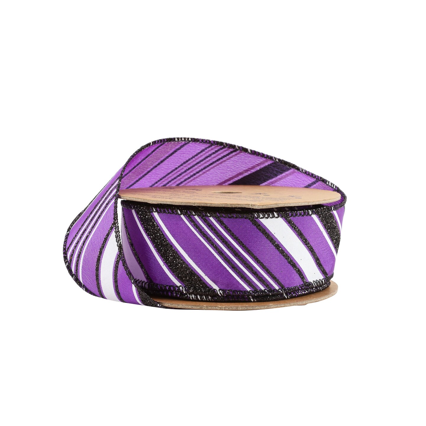 LaRibbons 1 1/2&#x22; Wired Ribbon | Candy Stripe on Purple | 10 Yard Roll