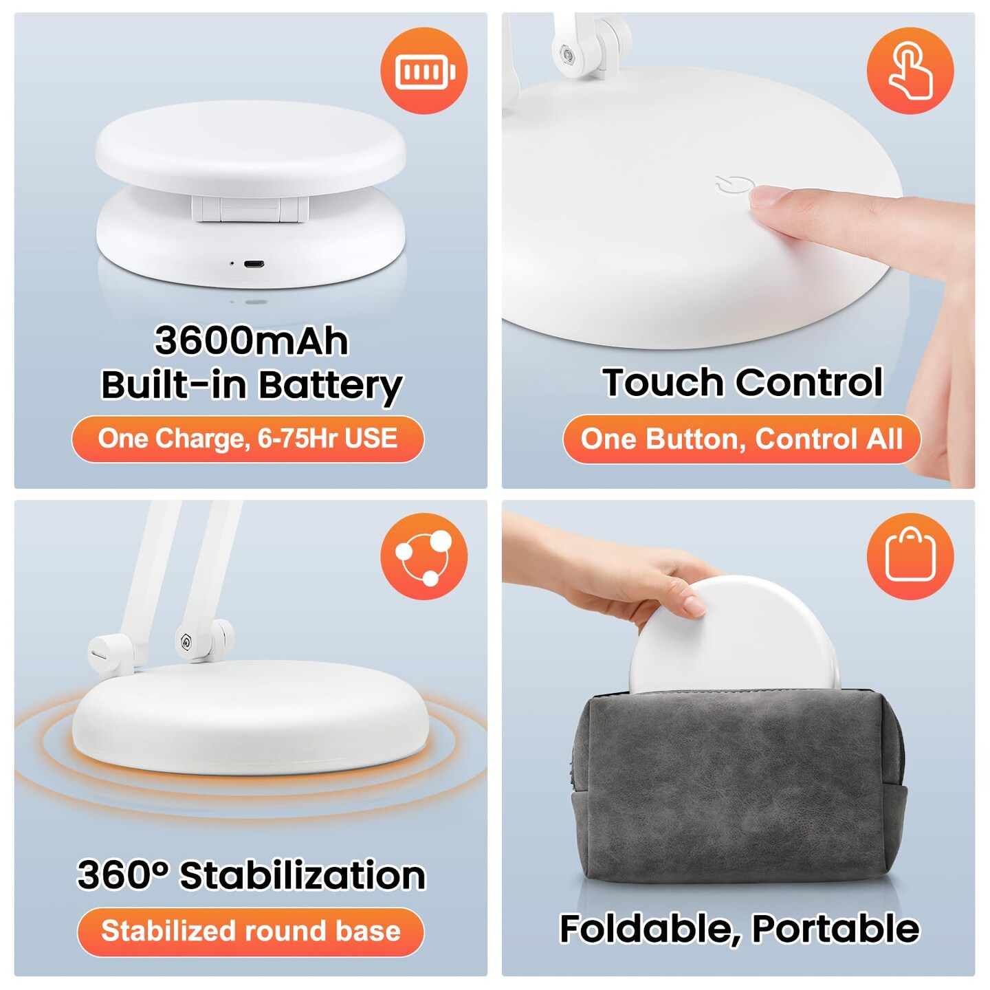 Battery Operated Lamp Rechargeable Lamp Foldable & Portable Light, 8 Brightness Dimmable Cordless Lamp Rechargeable Light Wireless Lamp Mini Lamp, Battery Lamp Battery Lights Nail Light for Desk, LED