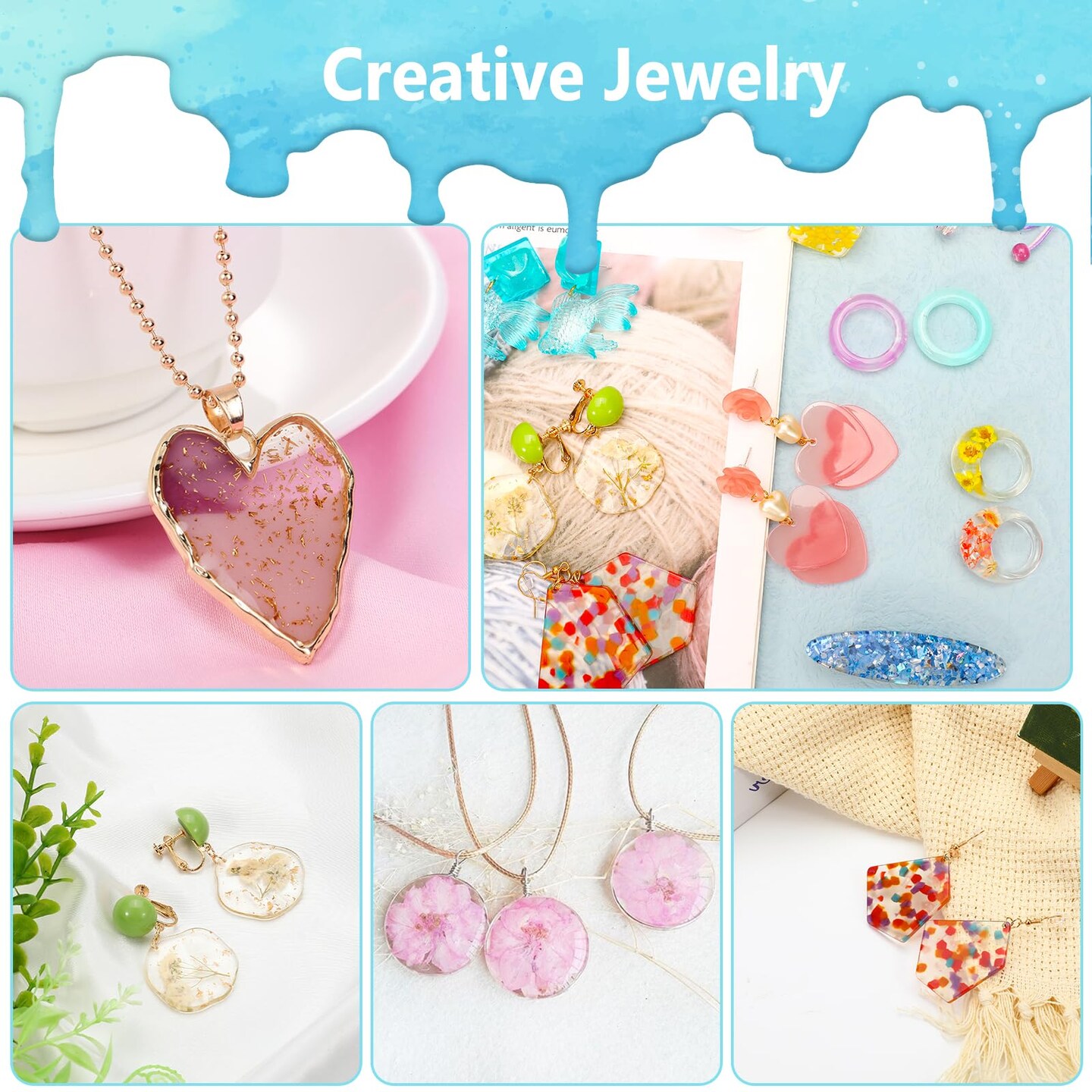 UV Resin Jewelry Making Kit, 400g Crystal Clear Resins with Light and Molds, DIY Jewelry Making Resin Kits, Resina Starter Kit for Keychain, Hair Clip and Earring