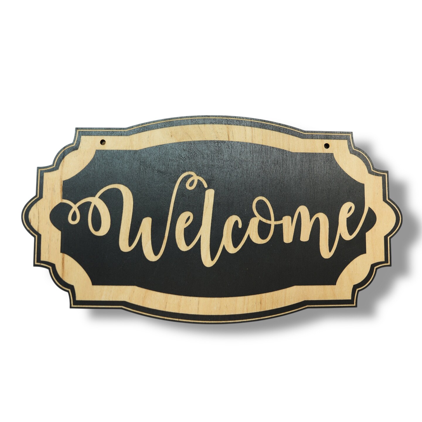 Welcome - Black Door Sign 10x6inches