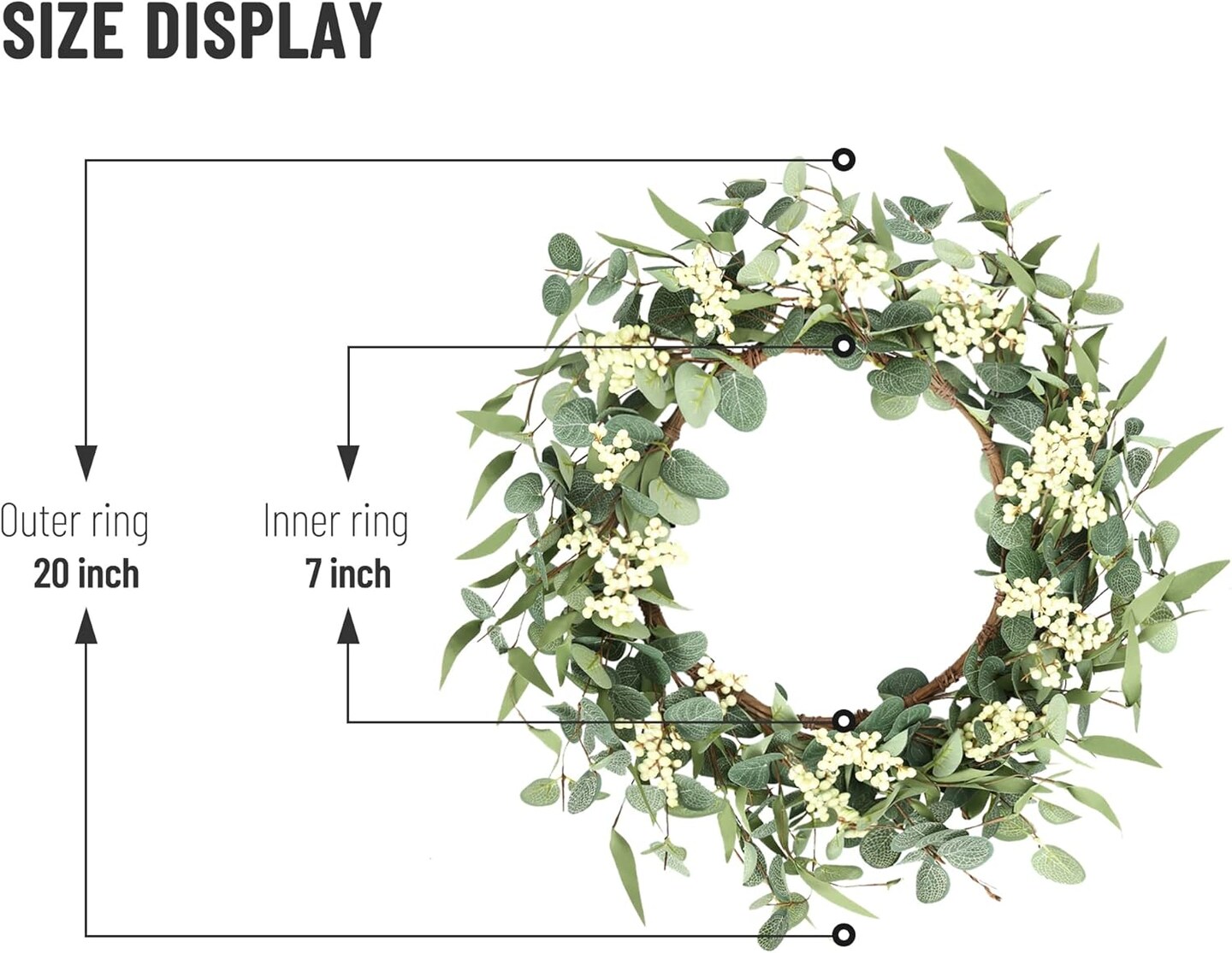 20&#x22; Lush Eucalyptus Wreath &#x2013; Elegant Greenery for Front Door, Porch &#x26; Home D&#xE9;cor