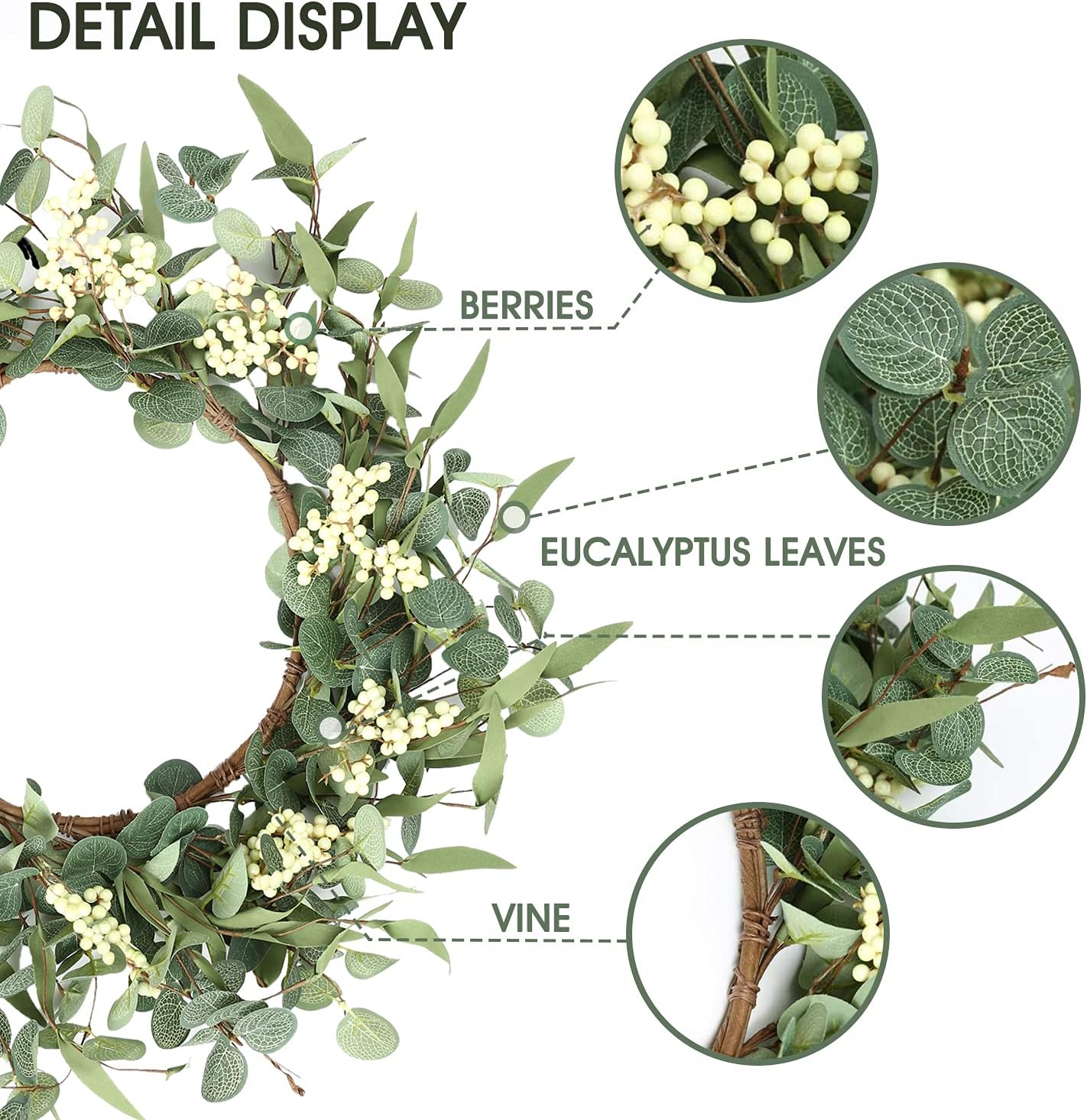 20&#x22; Lush Eucalyptus Wreath &#x2013; Elegant Greenery for Front Door, Porch &#x26; Home D&#xE9;cor