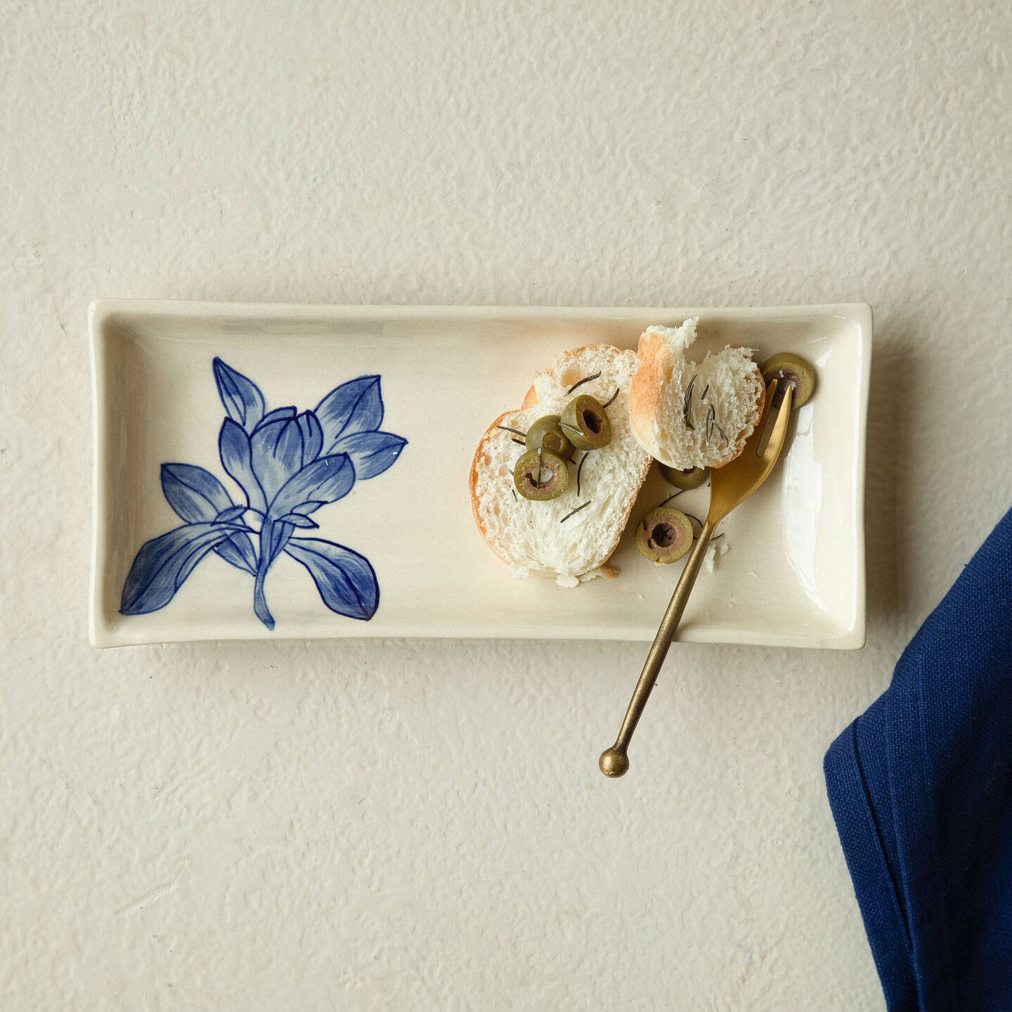 Handcrafted ceramic serving platter with Floral Print - 9.8x4.1x1"