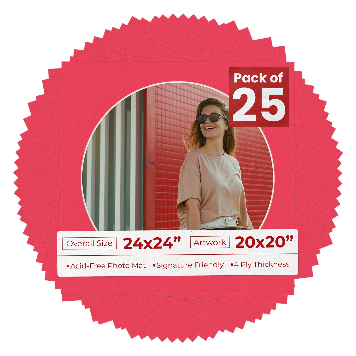 Cardinal Red Mat Board for 24x24 Frames - Circle Opening for 20x20 Photos