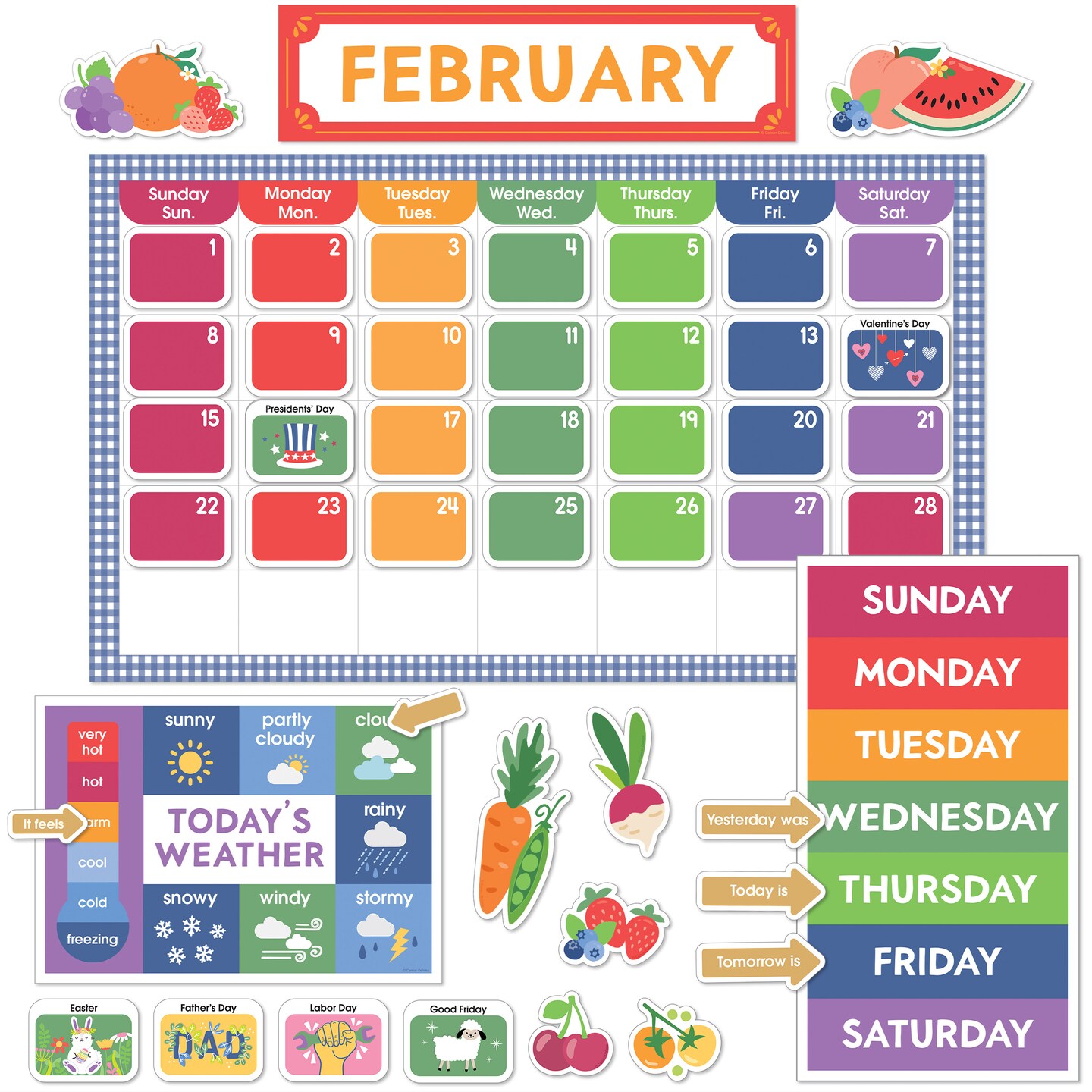 Carson Dellosa Farmers Market 139pc Bulletin Board Set with Calendar, Monthly Headers, Special Occasion Cover Ups, Weather Charts, Classroom Decor