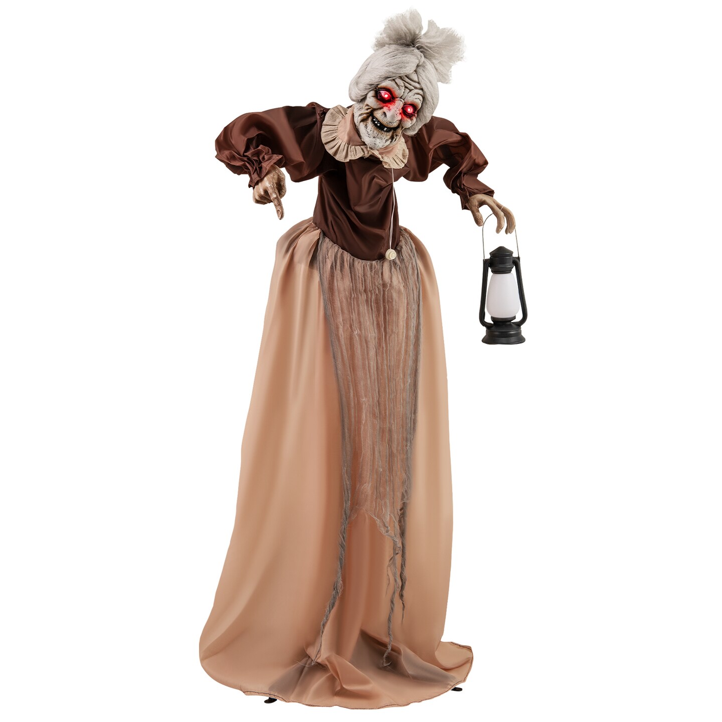 59" Life Size Halloween Animatronic Old Lady Prop with Motion Sensor Lights and Spooky Sounds
