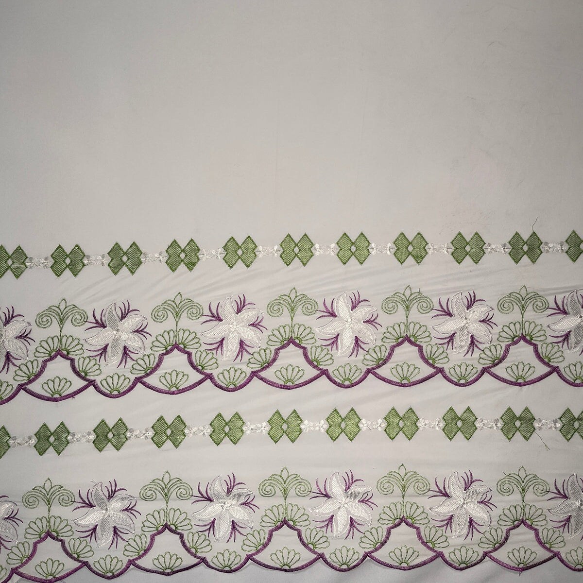 1 Yard Plumeria Flower Embroidered Double Border Polyester Fabric 56 Inch Width