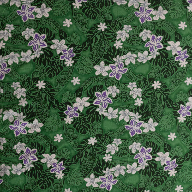 1 Yard Polynesian Tattoo Plumeria Tiare Floral Peachskin Fabric for Apparel 45 Inch Width